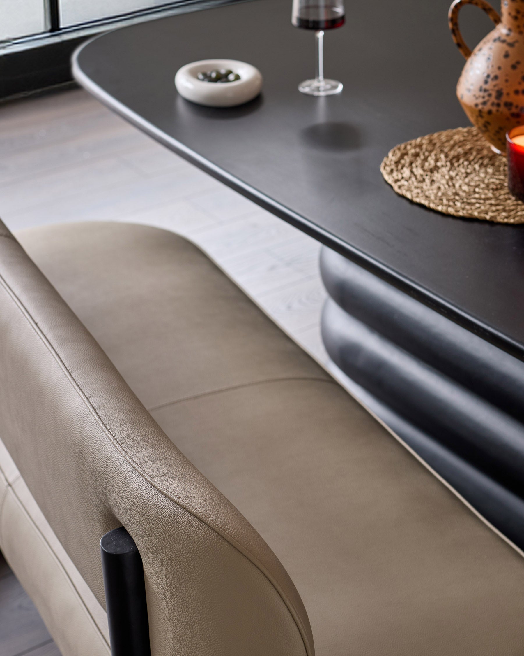 Orlan natural faux leather 3 seater dining bench with backrest