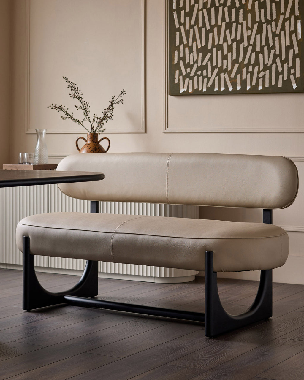 Orlan natural faux leather 3 seater dining bench with backrest