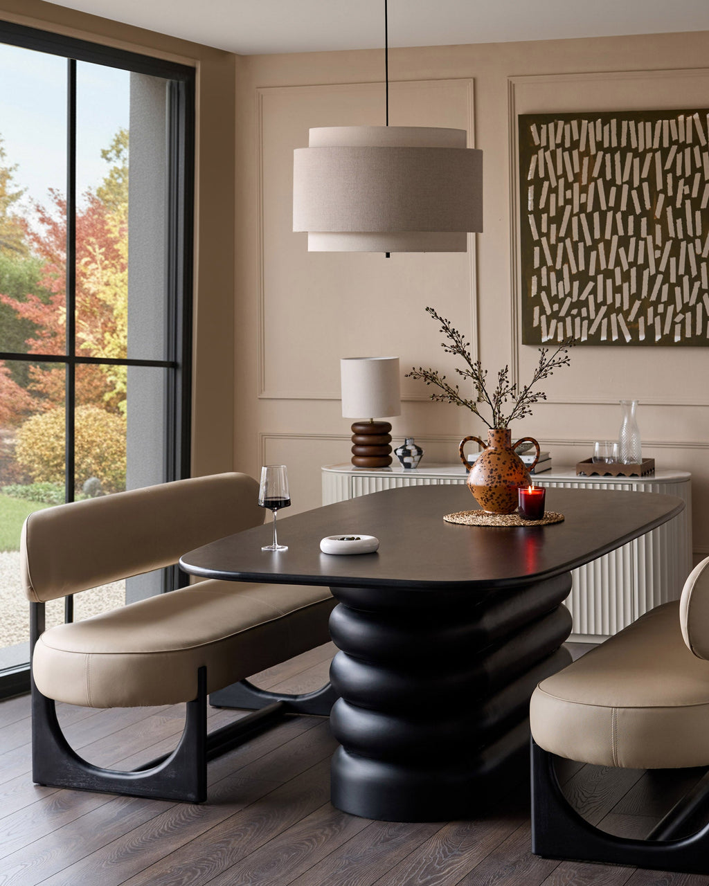 Orlan natural faux leather 3 seater dining bench with backrest