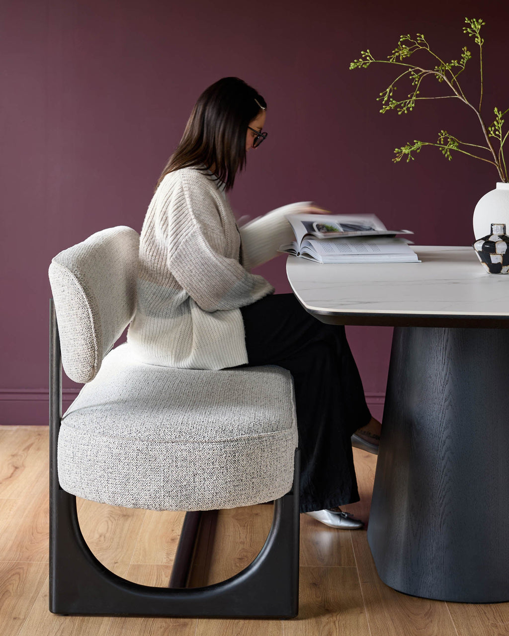 Orlan grey fabric 3 seater dining bench