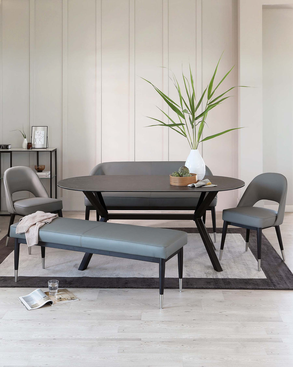 Clover mid grey faux leather bench without backrest