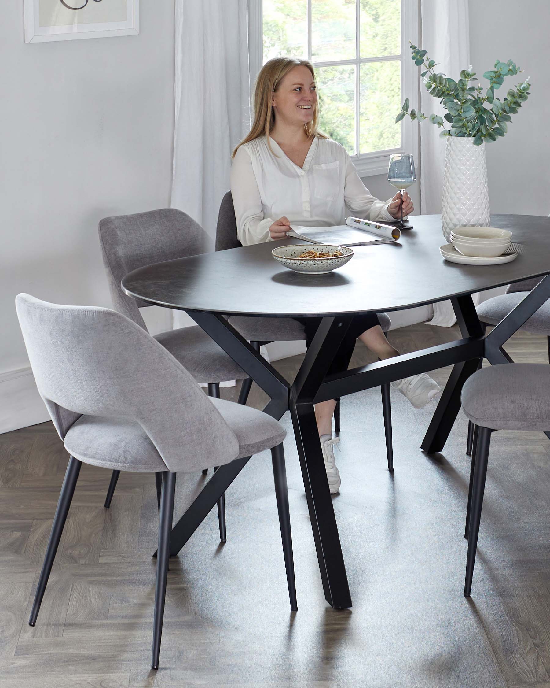 Orwell Dark Grey Ceramic Dining 6 Seater Table