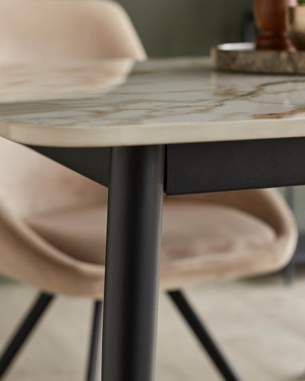 Oslo natural ceramic 6 seater table and 6 Cleo dining chairs set