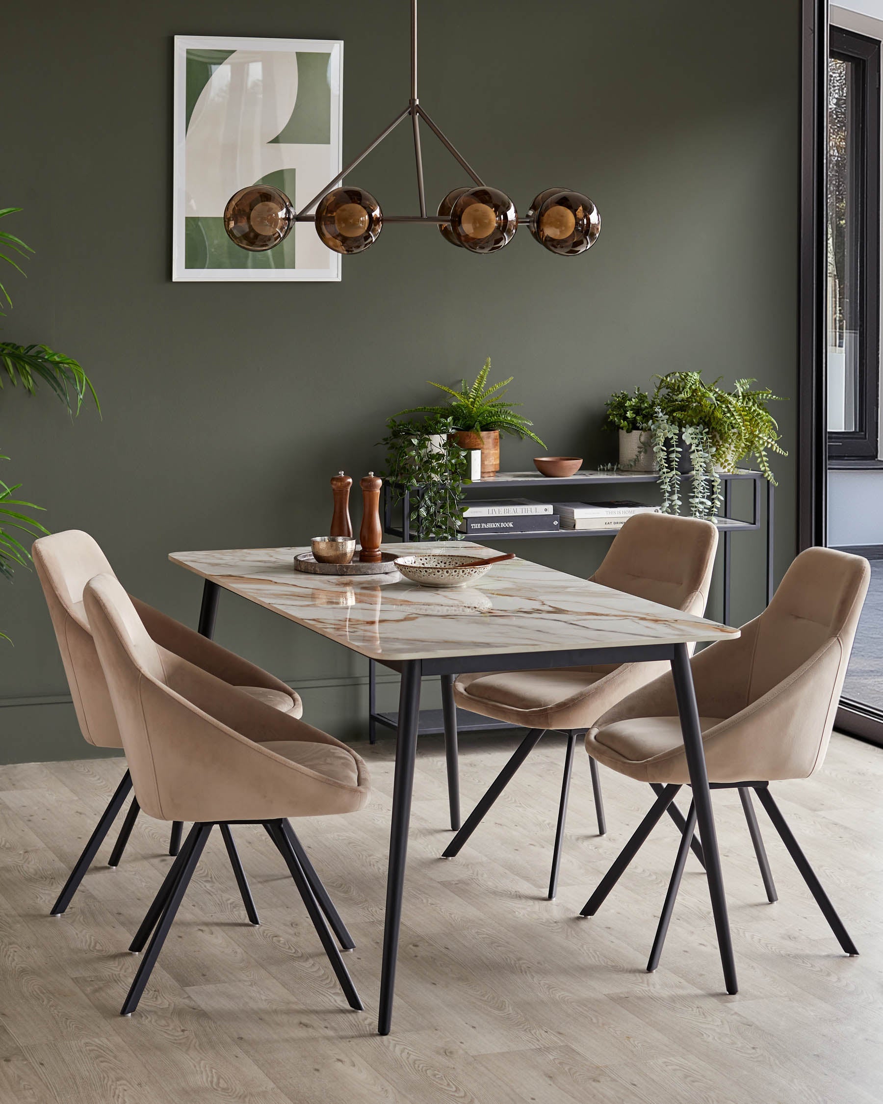 Oslo natural ceramic 6 seater table and 6 Cleo dining chairs set