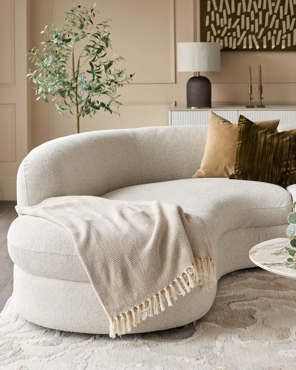 Ottilie natural fabric left hand corner chaise sofa