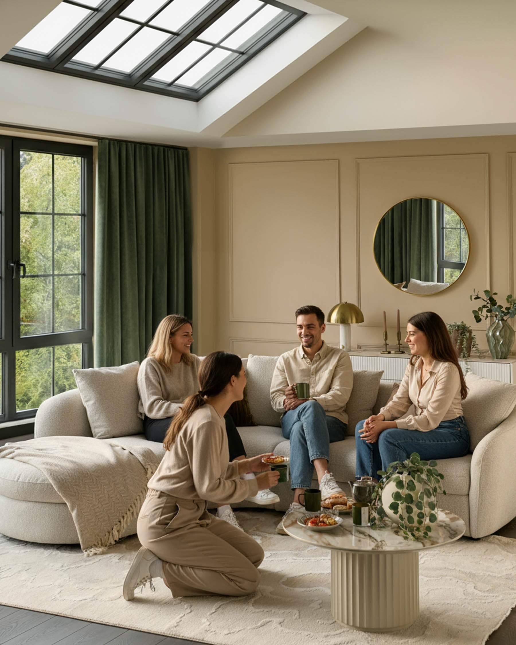 Ottilie natural fabric left hand corner chaise sofa