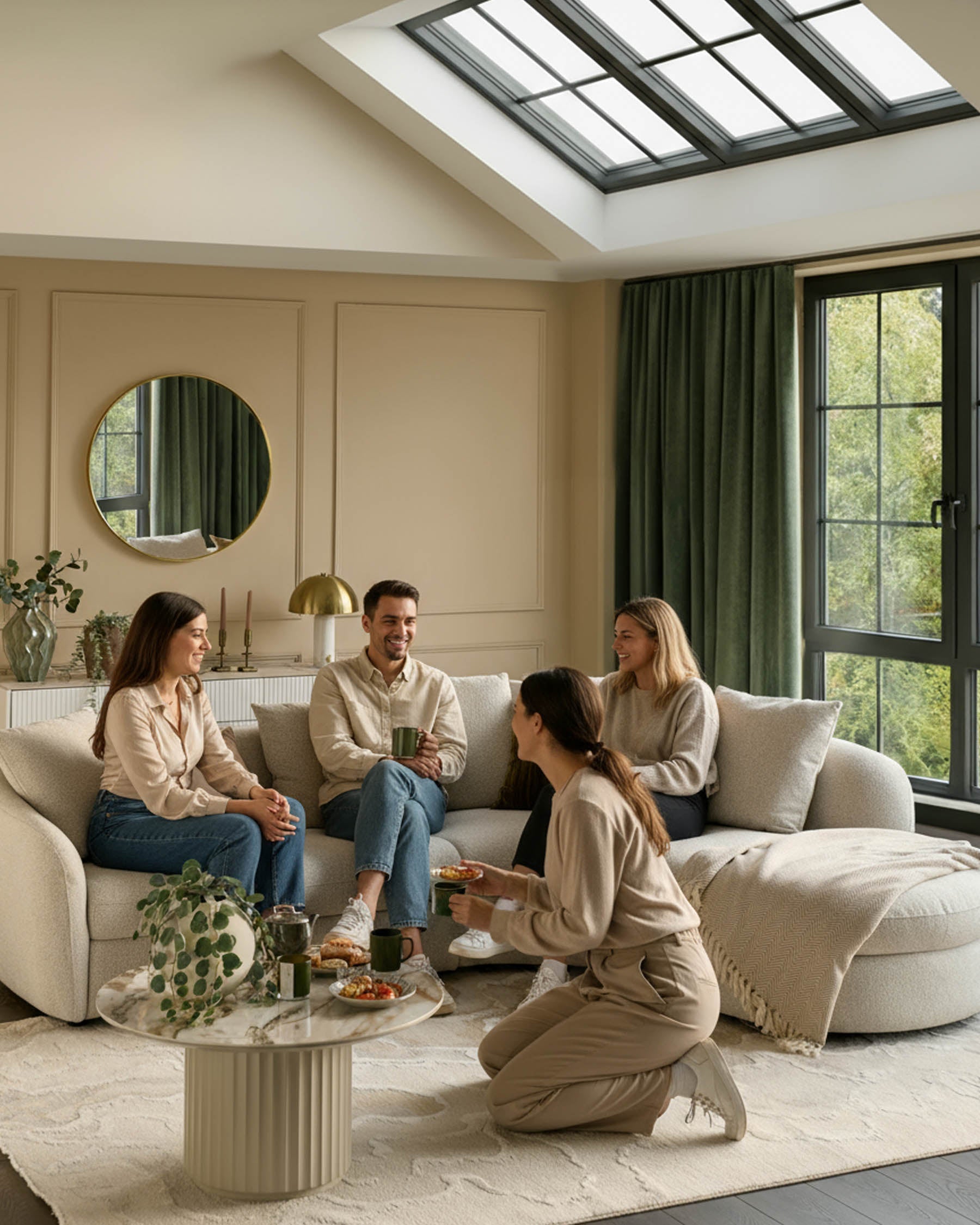 Ottilie natural fabric right hand corner chaise sofa