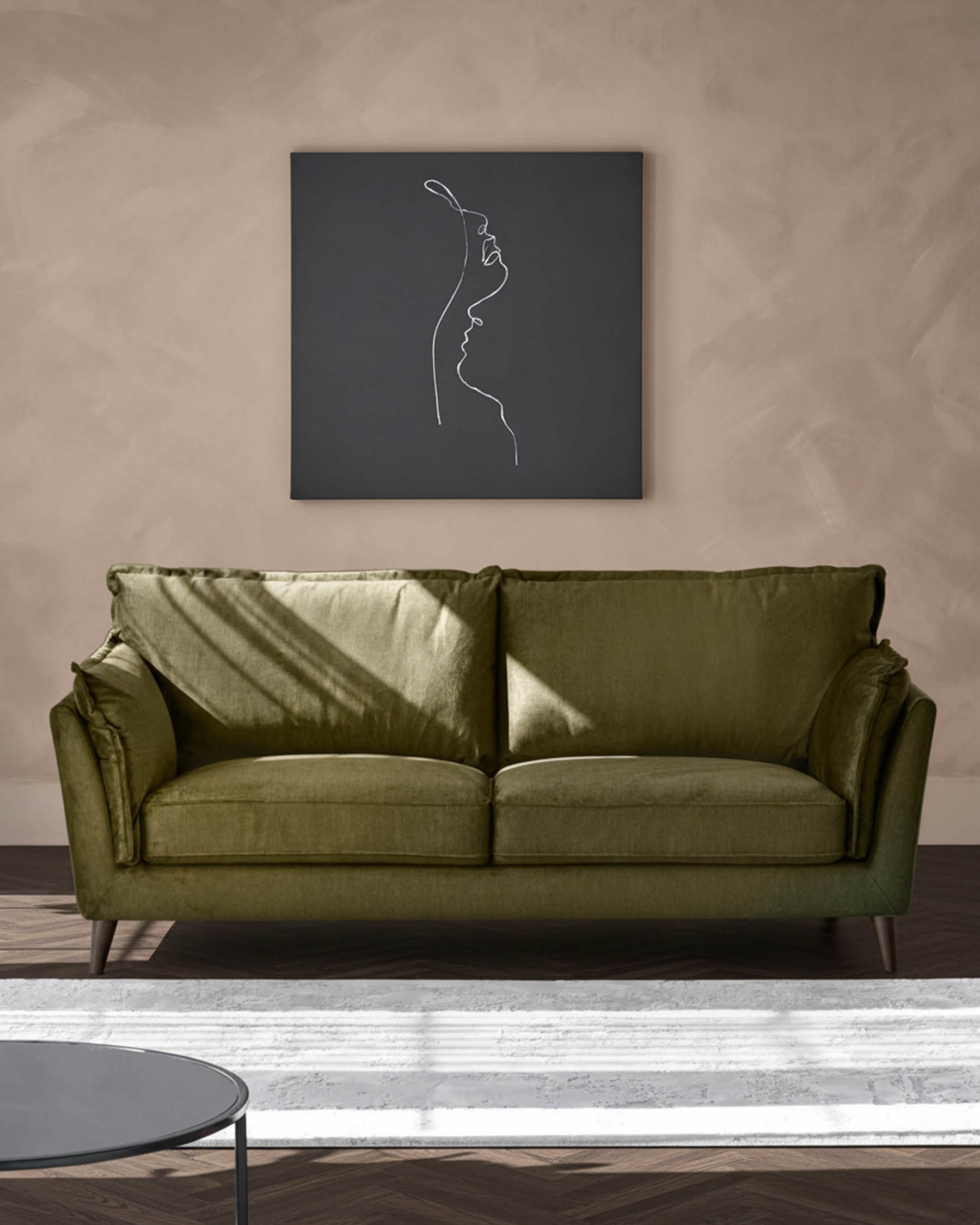 Otto olive green velvet 2 seater sofa