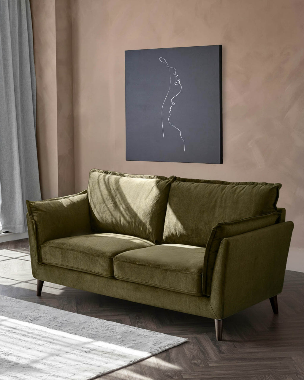 Otto olive green velvet 2 seater sofa