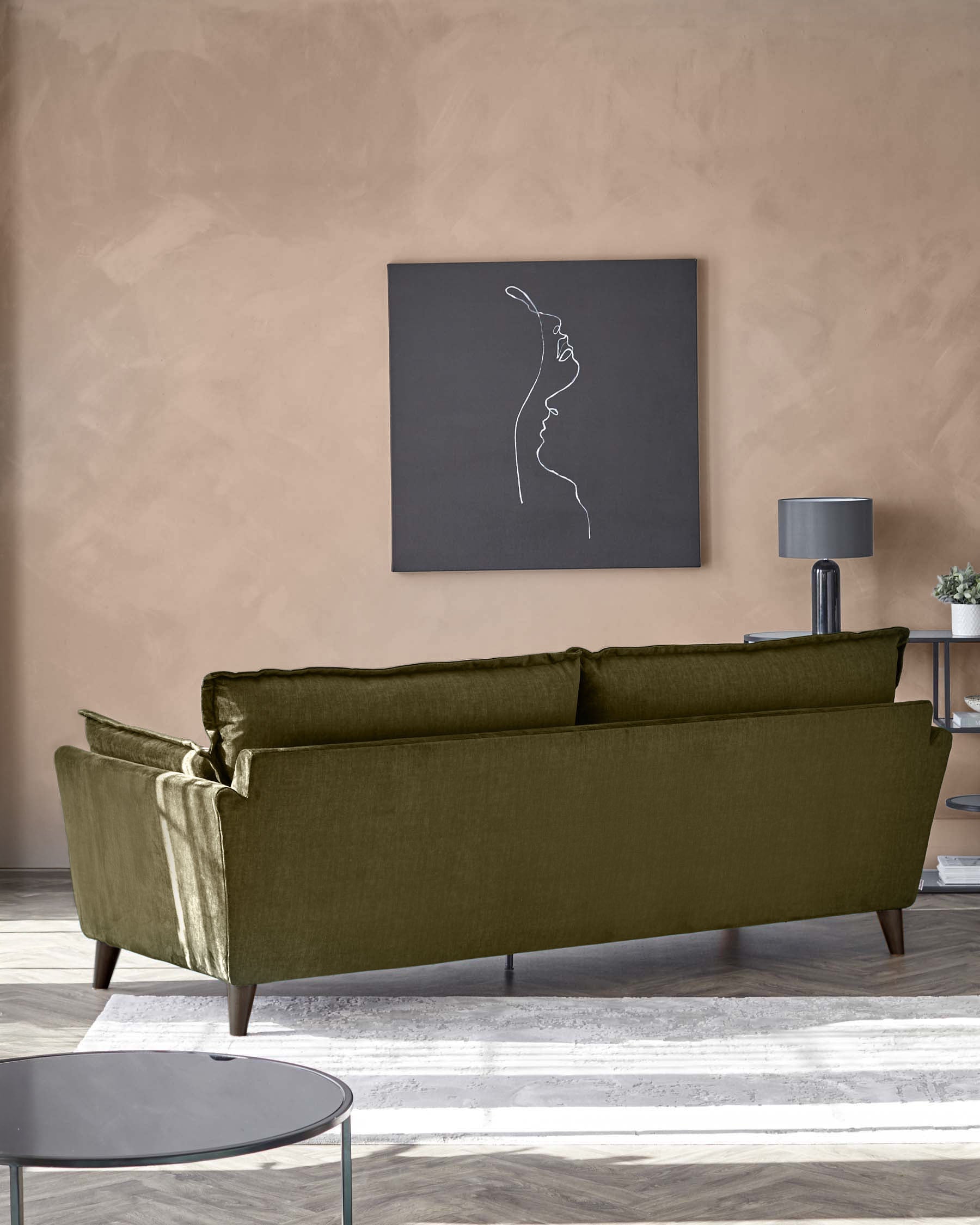 Otto olive green velvet 3 seater sofa