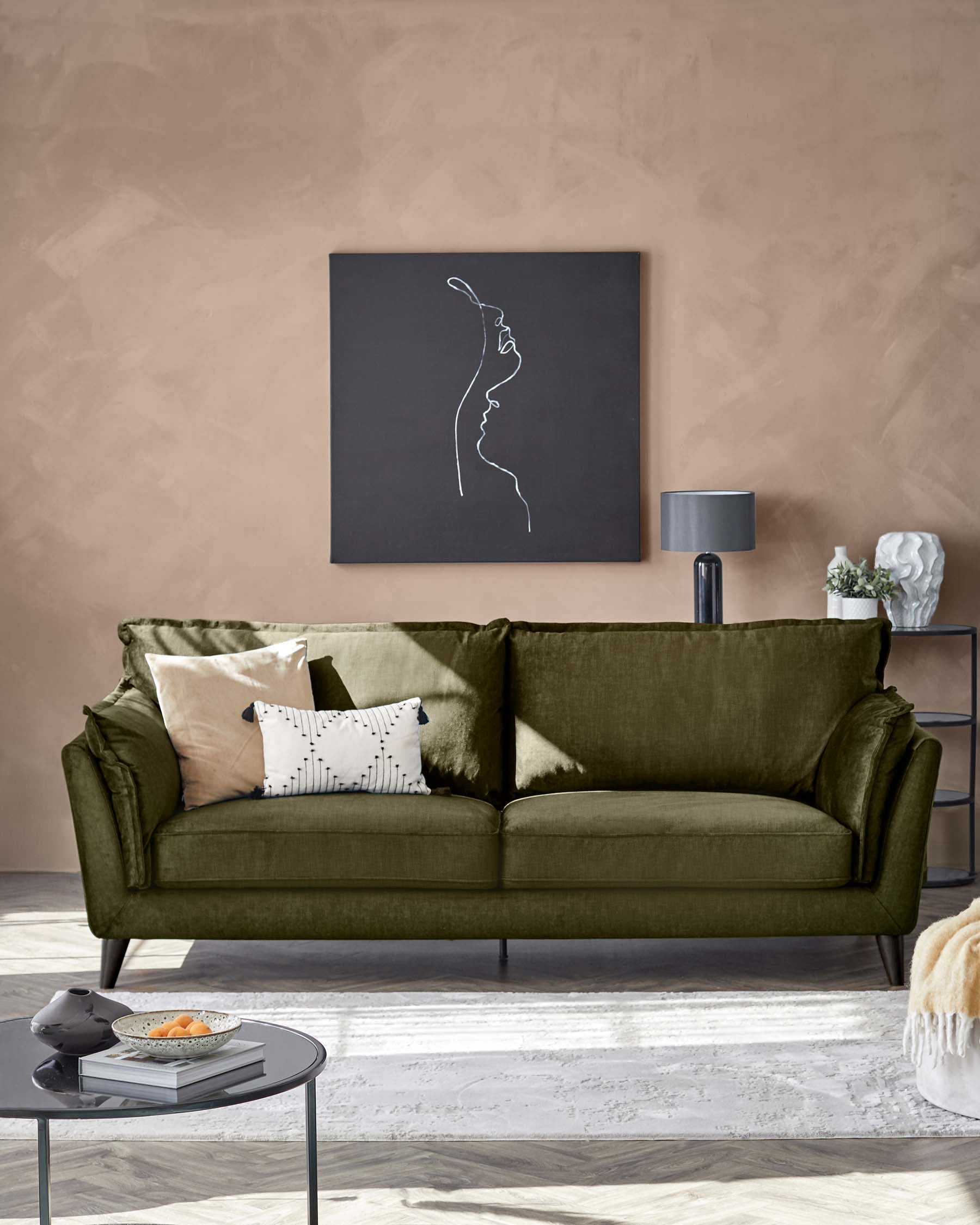 Otto olive green velvet 3 seater sofa