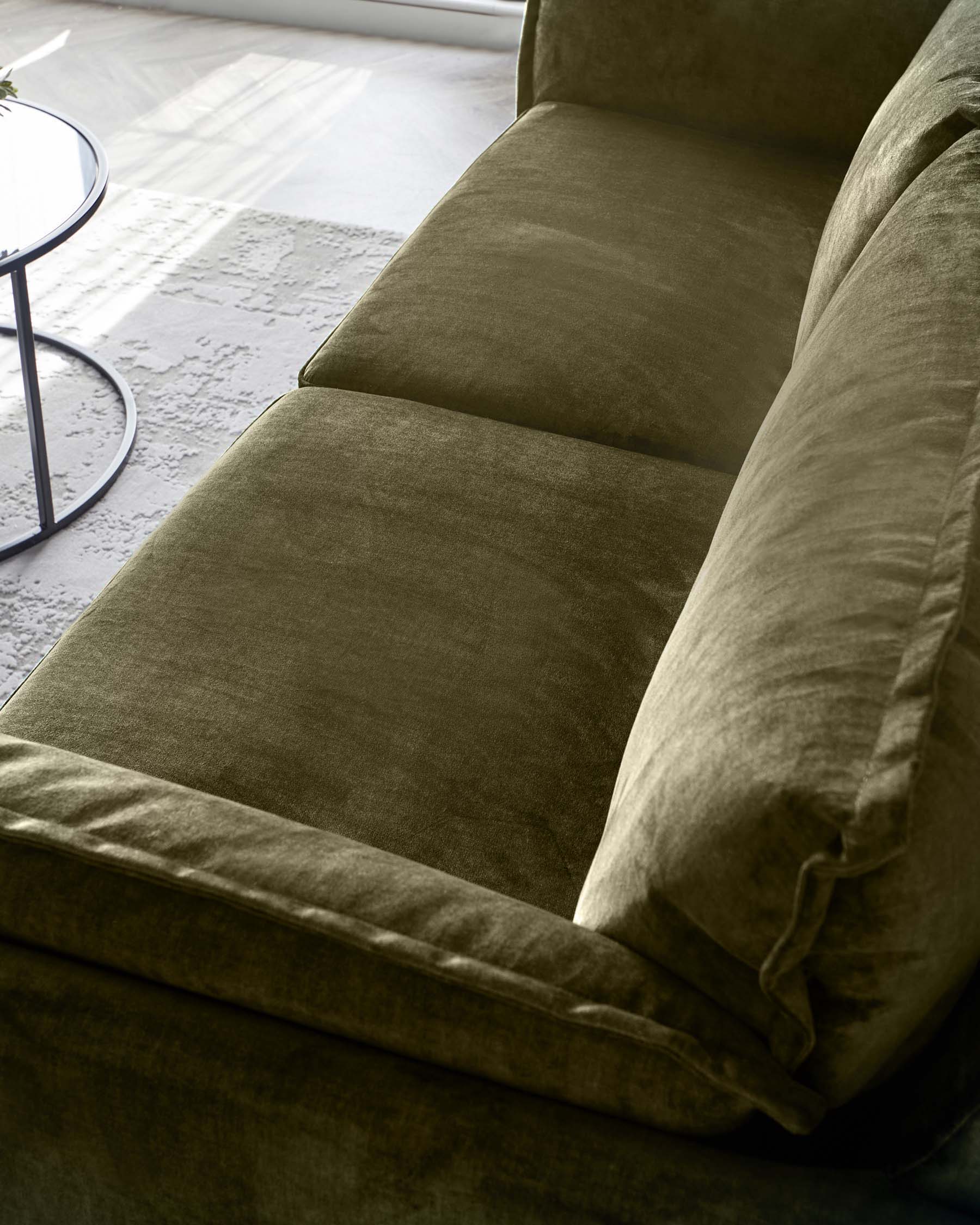 Otto olive green velvet 3 seater sofa