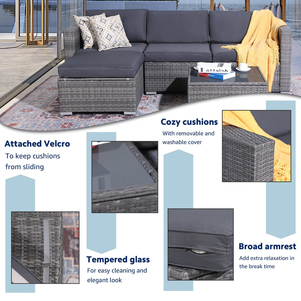 5-piece Outdoor Wicker Sectional Sofa Set with Cushions