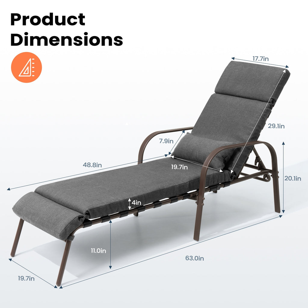 Outdoor Adjustable Patio Chaise Lounge Chair with Cushion Beach Poolside
