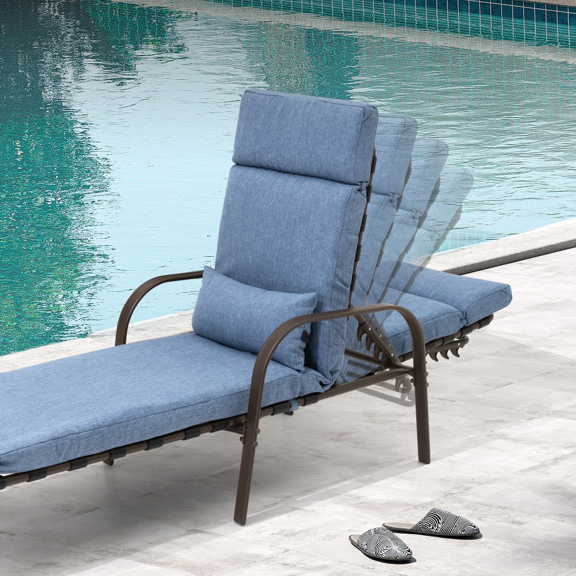 Outdoor Adjustable Patio Chaise Lounge Chair with Cushion Beach Poolside
