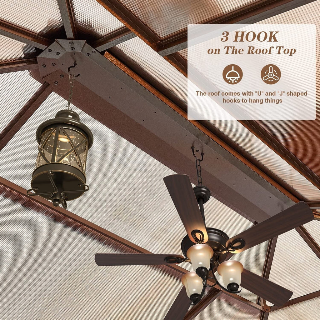 EROMMY Hardtop Gazebo,Outdoor Pergola with Double Roof & Netting & Curtains,Heavy Duty Canopy for Patio, Backyard, Pool party