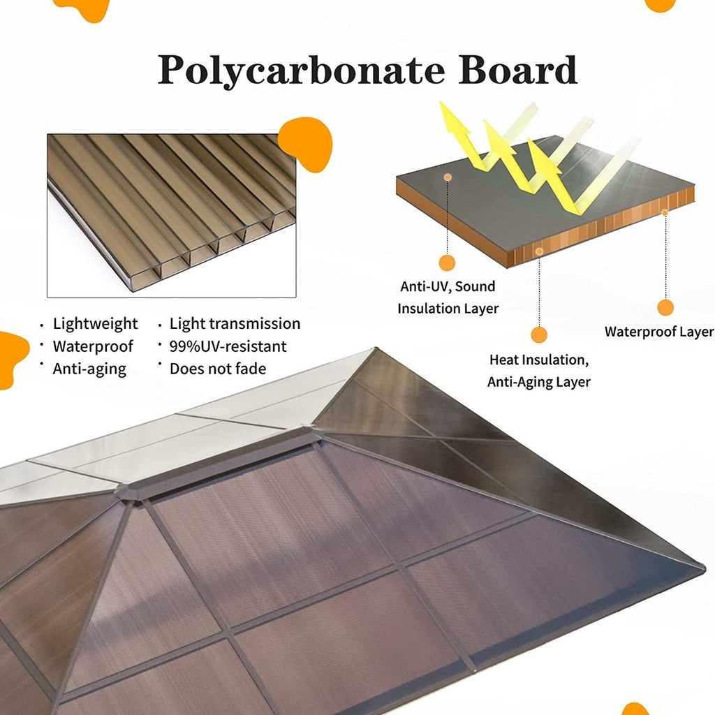 EROMMY Hardtop Gazebo,Outdoor Pergola with Double Roof & Netting & Curtains,Heavy Duty Canopy for Patio, Backyard, Pool party