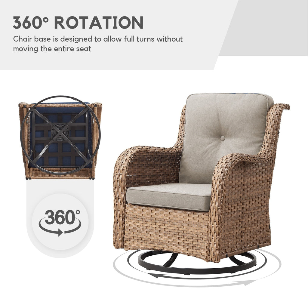 Gymojoy Outdoor Wicker Rocking Lounge Chairs with Swivel Base (Set of 2)