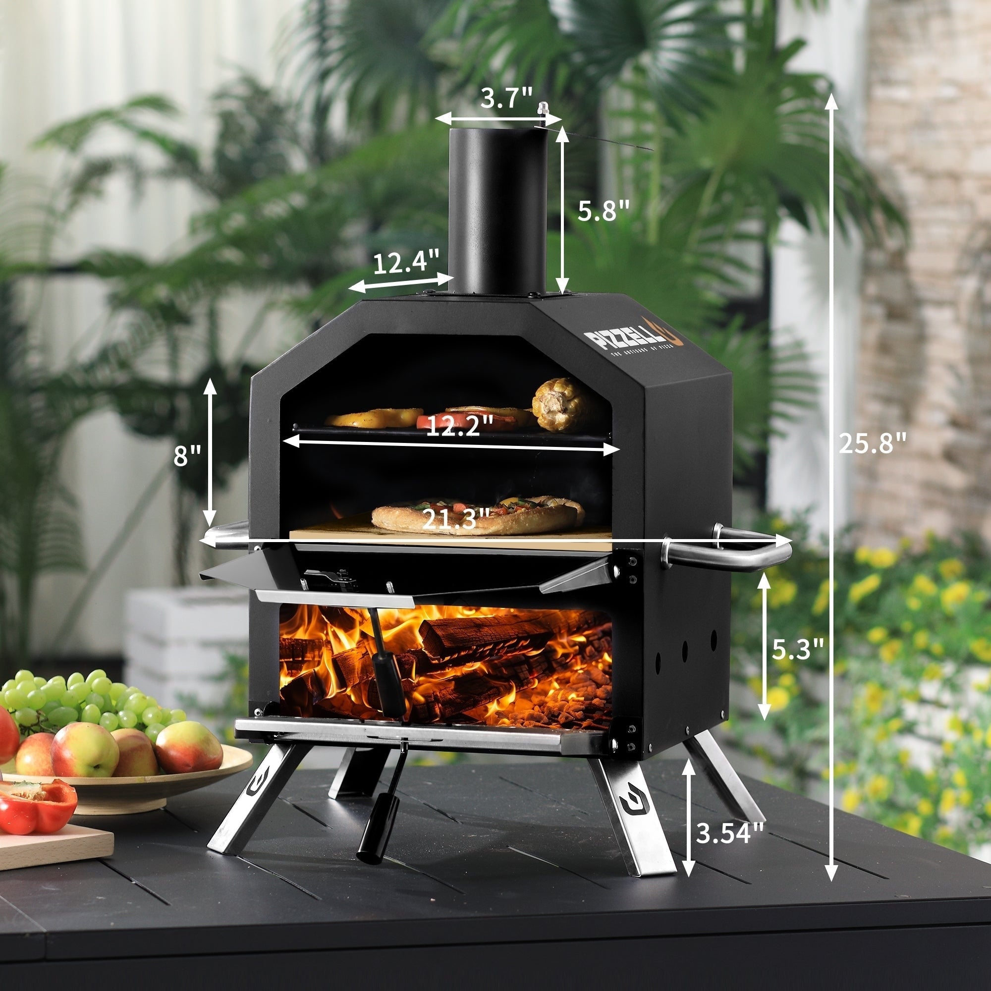 Outdoor Wood Fired Pizza Oven 2-Layer Pizza Maker Outside Pizza Grill for Backyard Parties - 12 inch