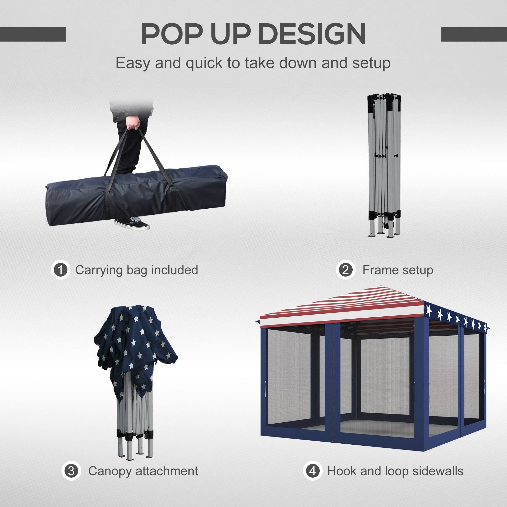 Outsunny 10' x 10' Heavy Duty Pop Up Canopy with Removable Mesh Sidewall Netting, Easy Setup Design, Outdoor Party Event