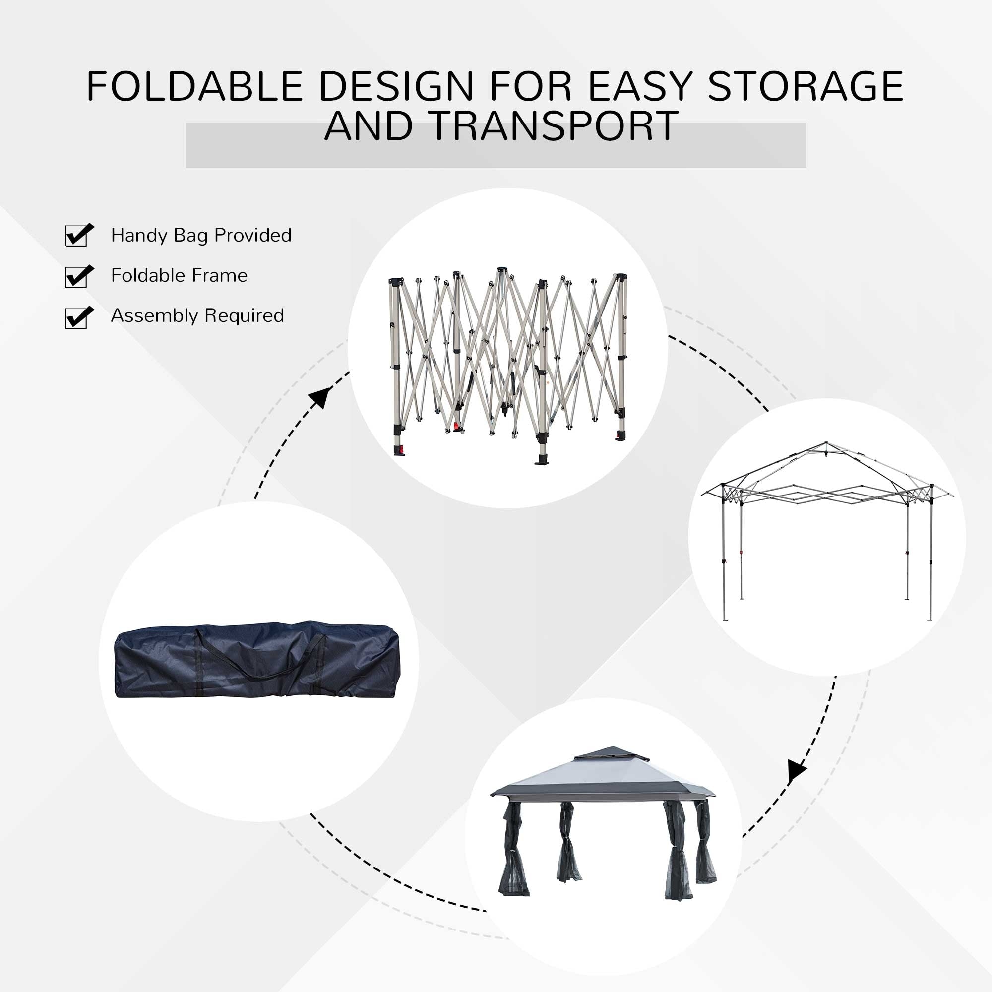 Outsunny 12' x 12' Pop Up Canopy Sun Shade Instant Tent Folding with Mesh Sidewall Netting, 3-Level Adjustable Height