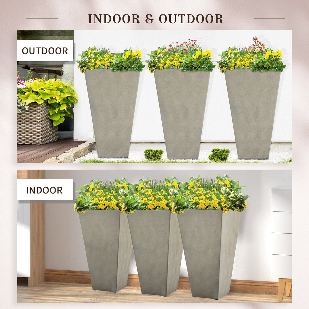 Outsunny 28 Tall Plastic Flower Pot, Set of 3, Large Outdoor & Indoor Plastic Garden Planters, for Entryway, Patio, Yard