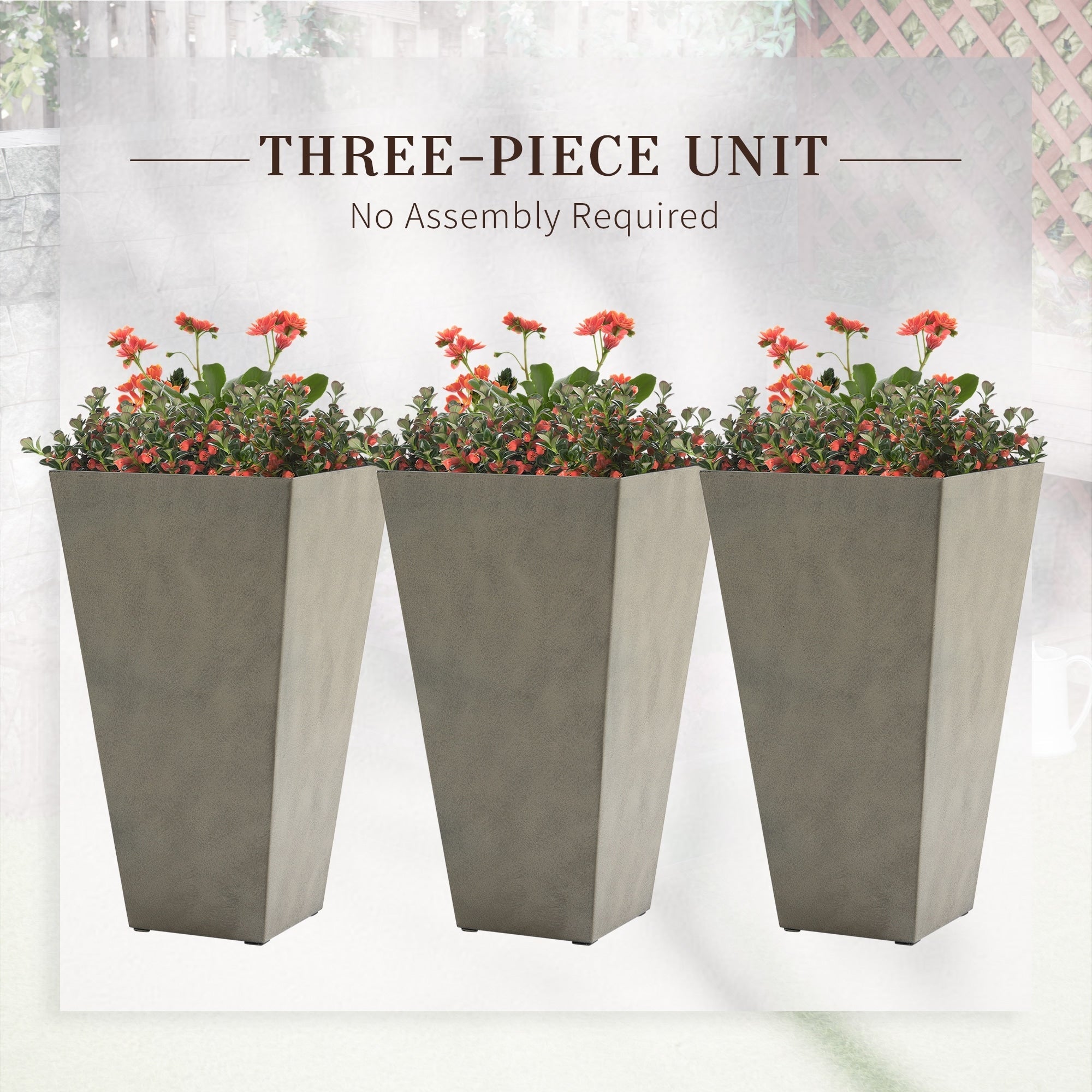 Outsunny 28 Tall Plastic Flower Pot, Set of 3, Large Outdoor & Indoor Plastic Garden Planters, for Entryway, Patio, Yard