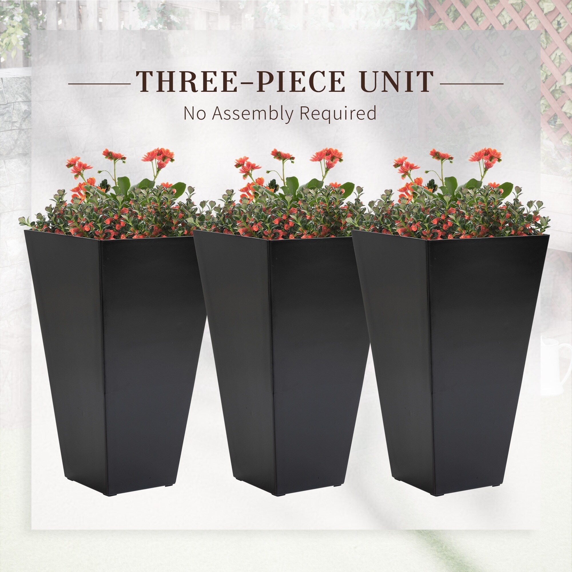 Outsunny 28 Tall Plastic Flower Pot, Set of 3, Large Outdoor & Indoor Plastic Garden Planters, for Entryway, Patio, Yard