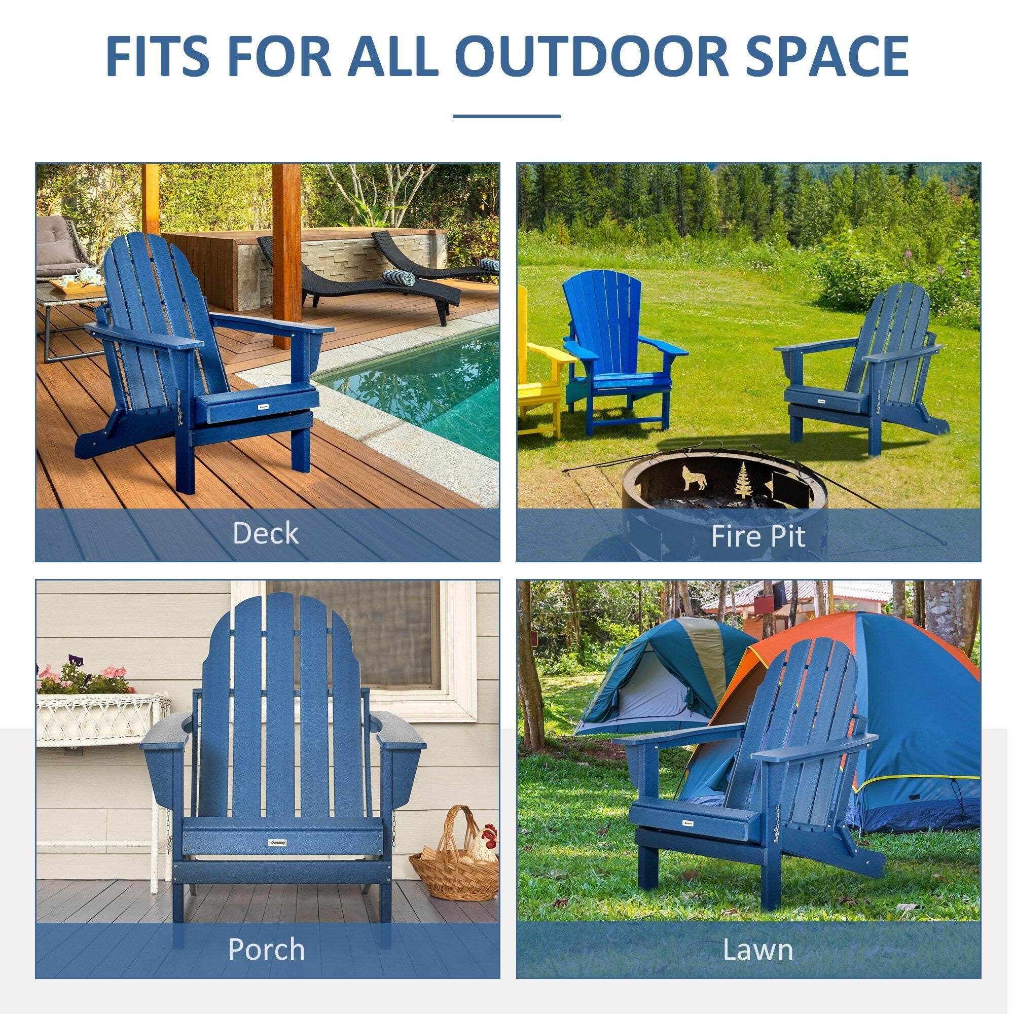 Outsunny Folding Adirondack Chair, HDPE Outdoor All Weather Plastic Lounge Beach Chairs for Patio Deck and Lawn Furniture