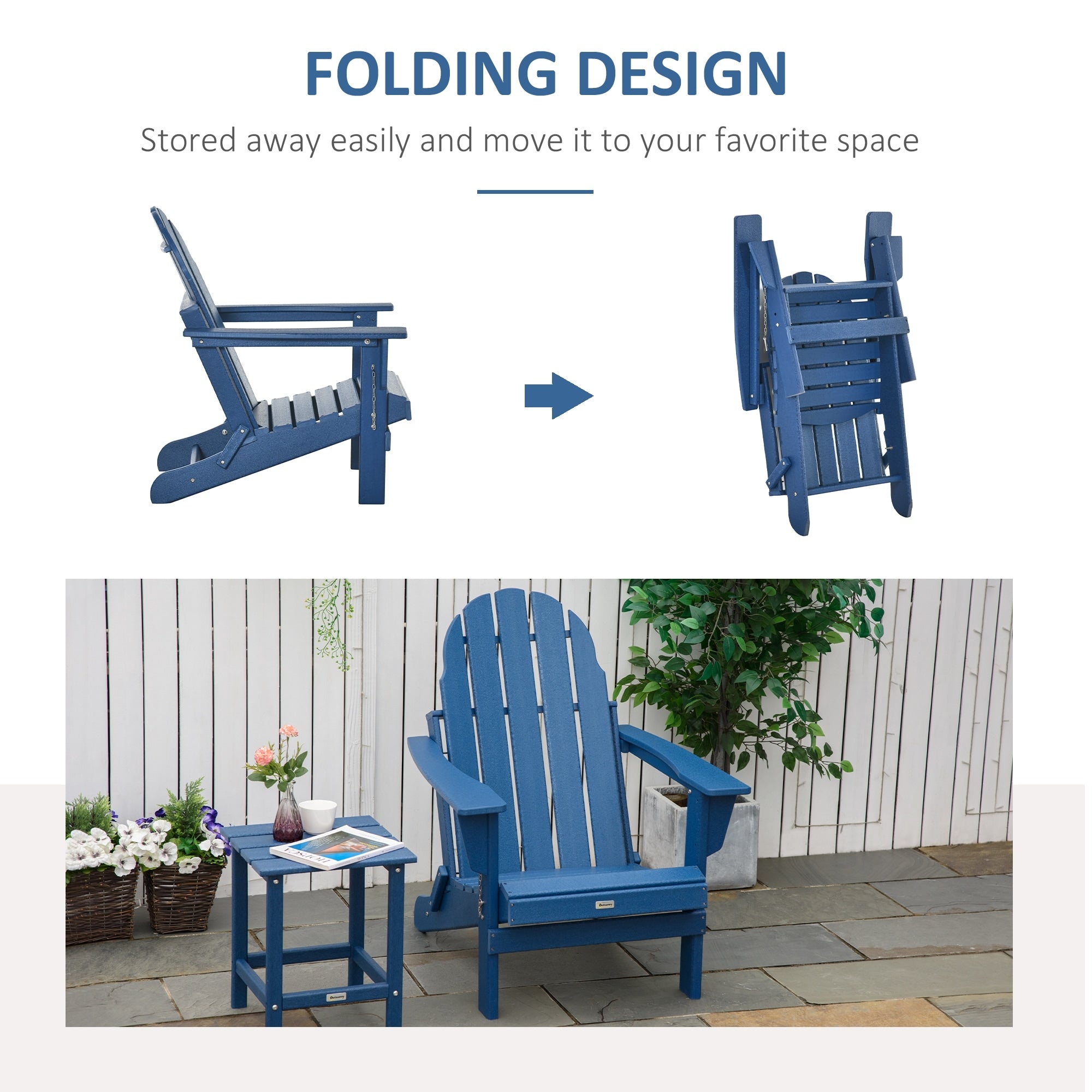 Outsunny Folding Adirondack Chair, HDPE Outdoor All Weather Plastic Lounge Beach Chairs for Patio Deck and Lawn Furniture