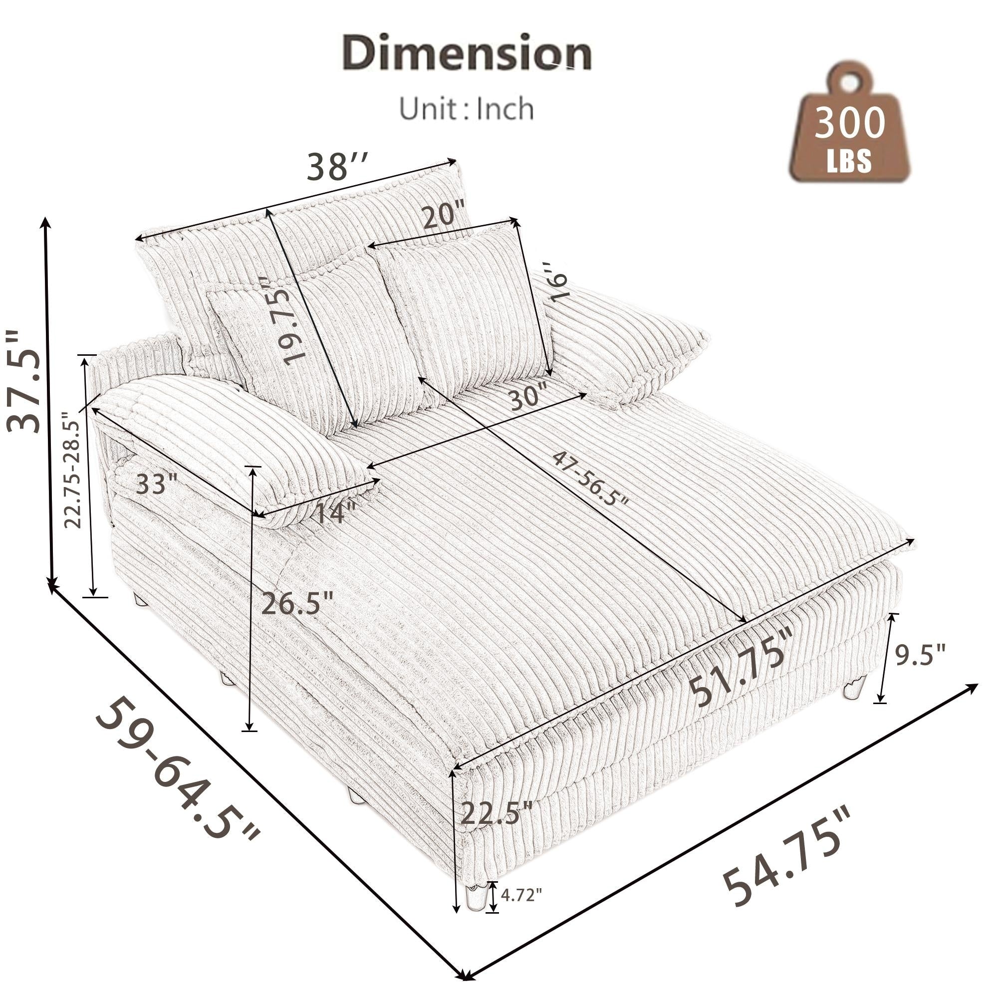 Oversized Chaise Lounge Fluffy Corduroy Sofa Bed Adjustable