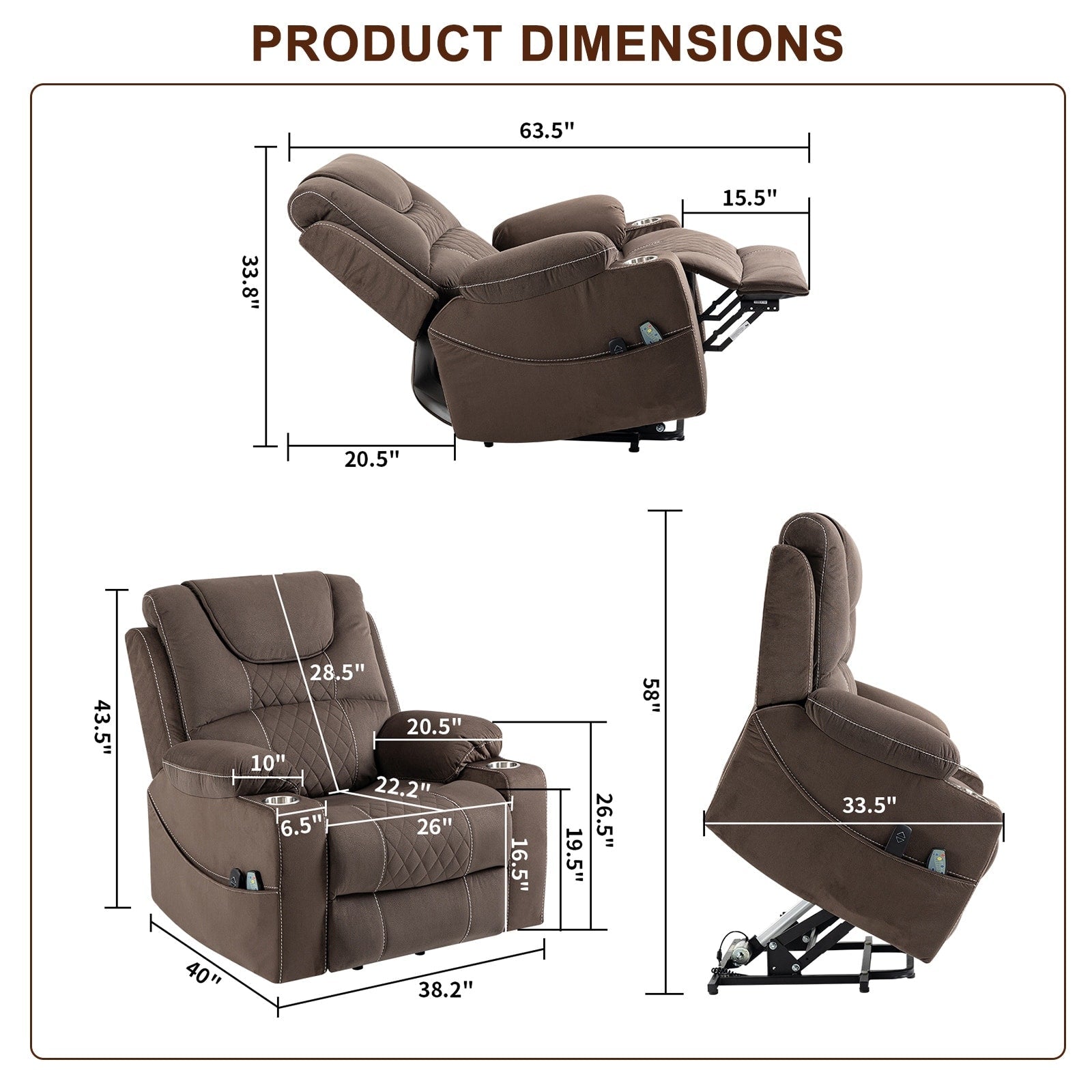 Oversized Electric Recliner Chair Elderly Power Lift Chair, 400 lbs.