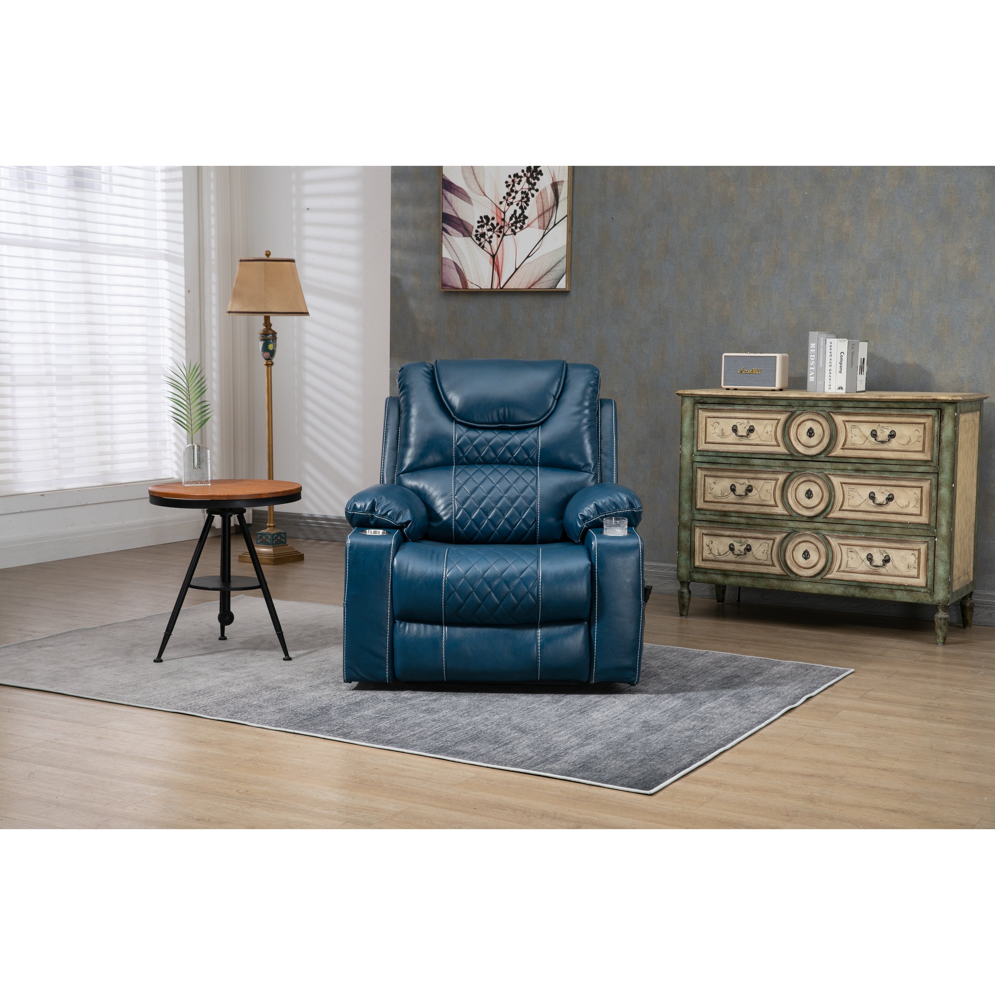 Oversized PU Leather Power Lift Recliner with Massage, Lumbar Heating, Cup Holder, 180° Flat Lay