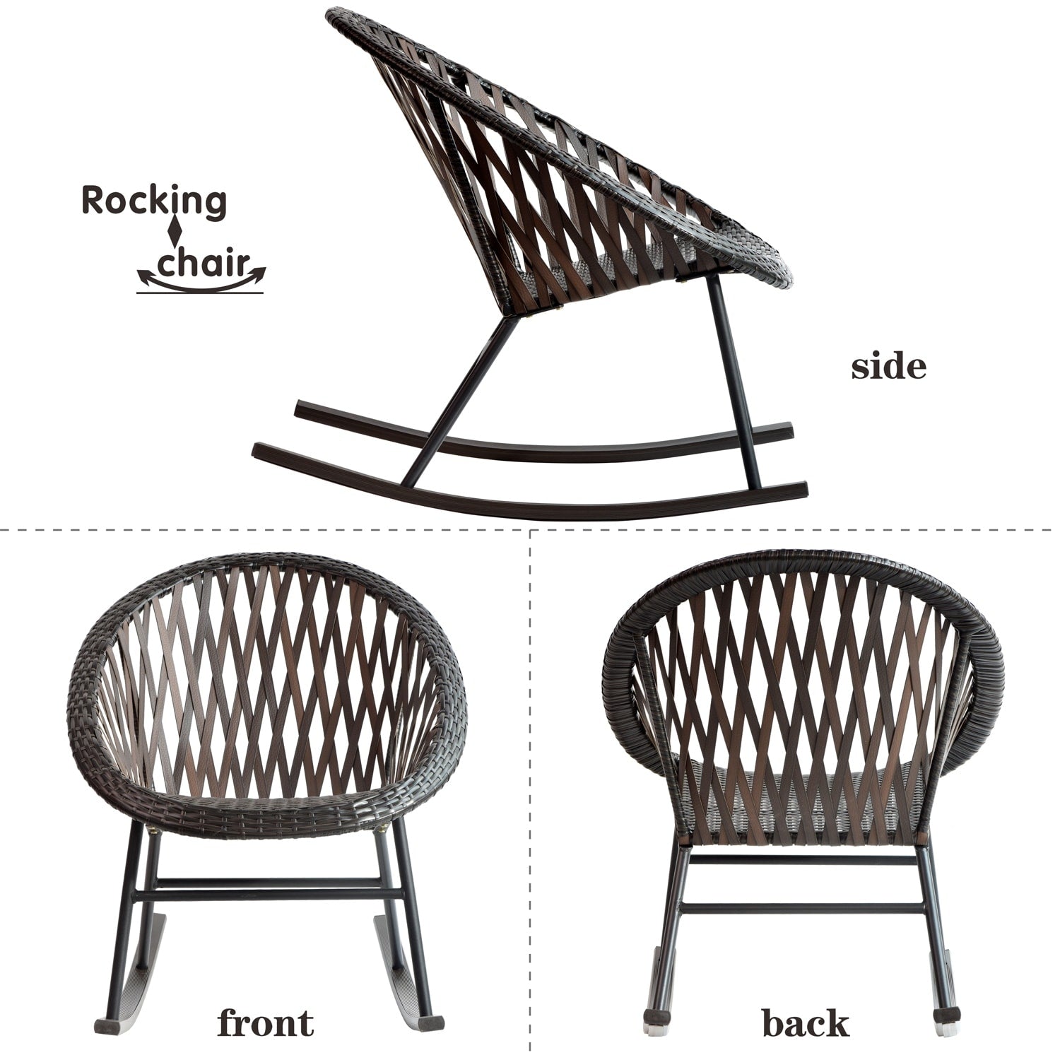 OVIOS 3-piece Patio Rocking Chair Bistro Set with Glass Coffee Table