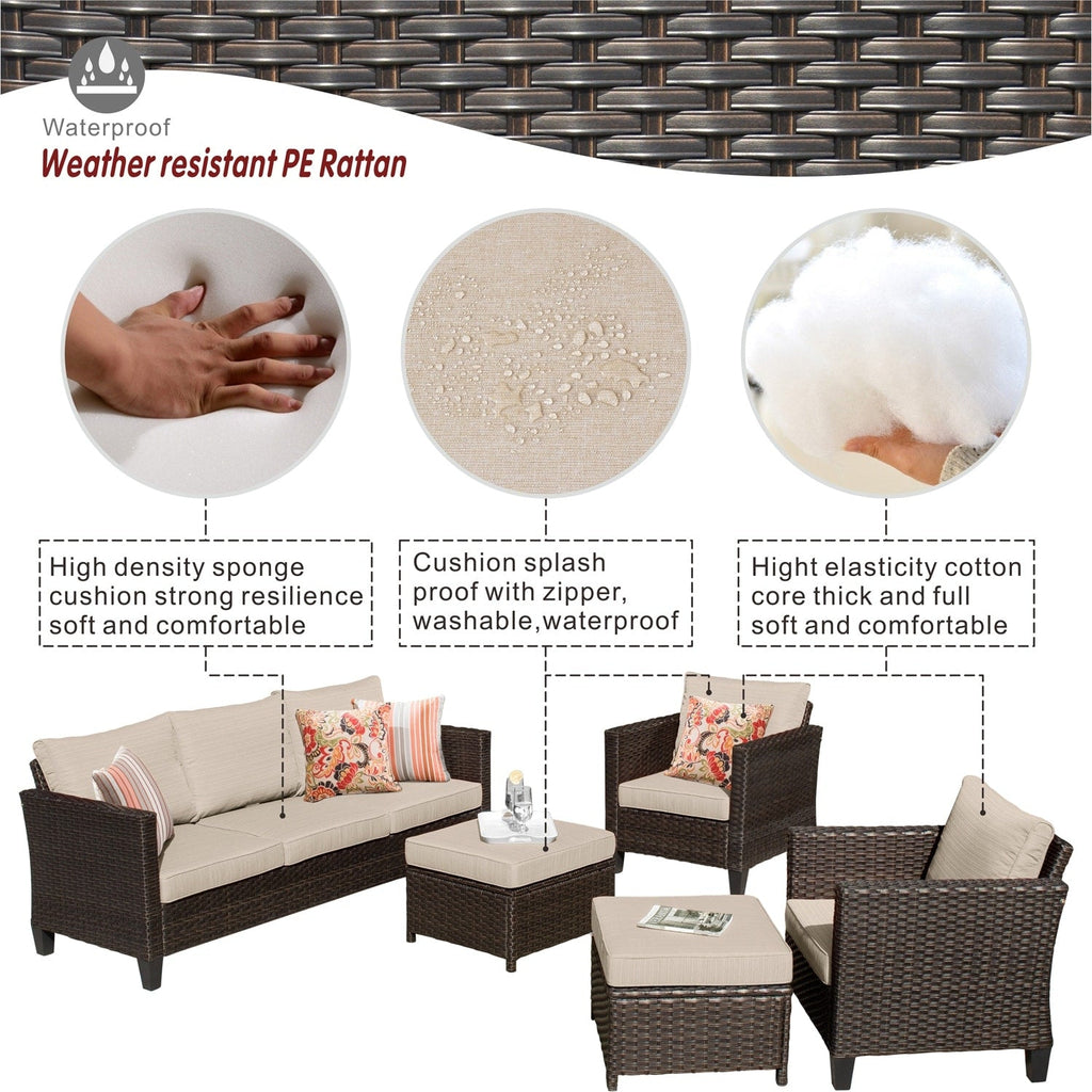 OVIOS 5-piece Patio Furniture Wicker Outdoor High-back Seating Set