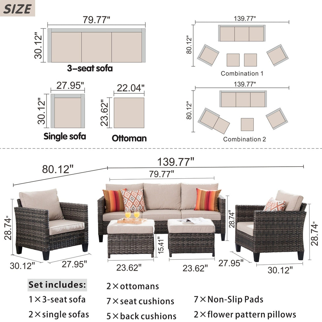 OVIOS 5-piece Patio Furniture Wicker Outdoor High-back Seating Set