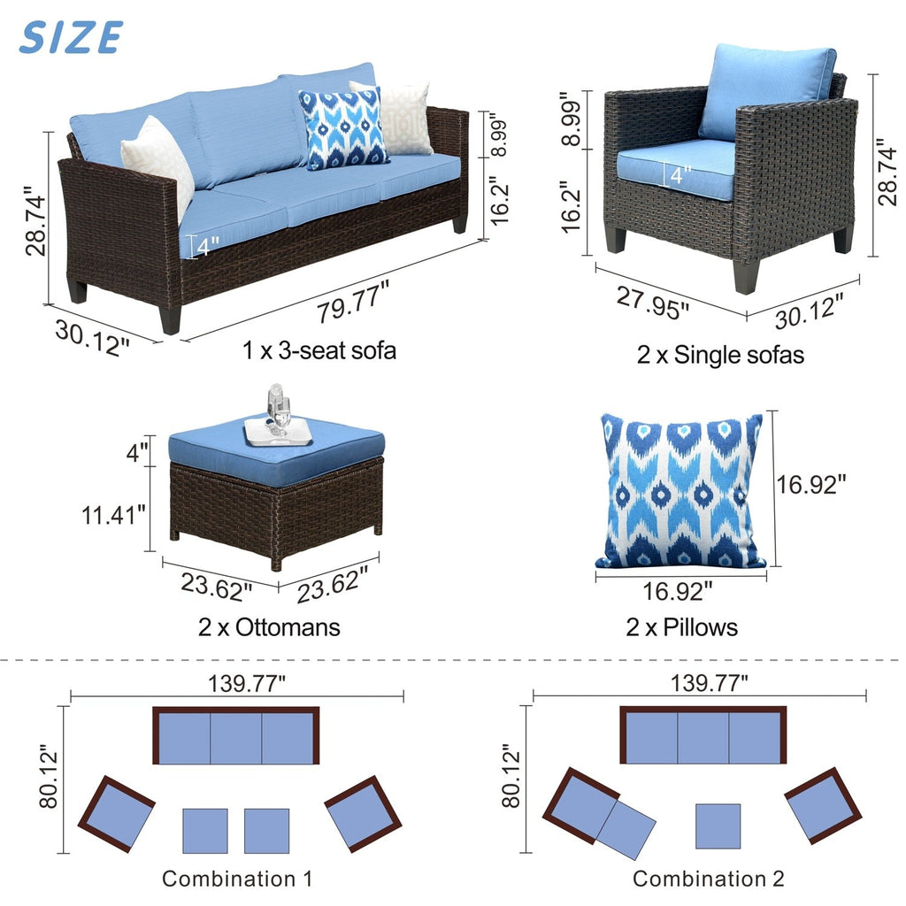 OVIOS 5-piece Patio Furniture Wicker Outdoor High-back Seating Set