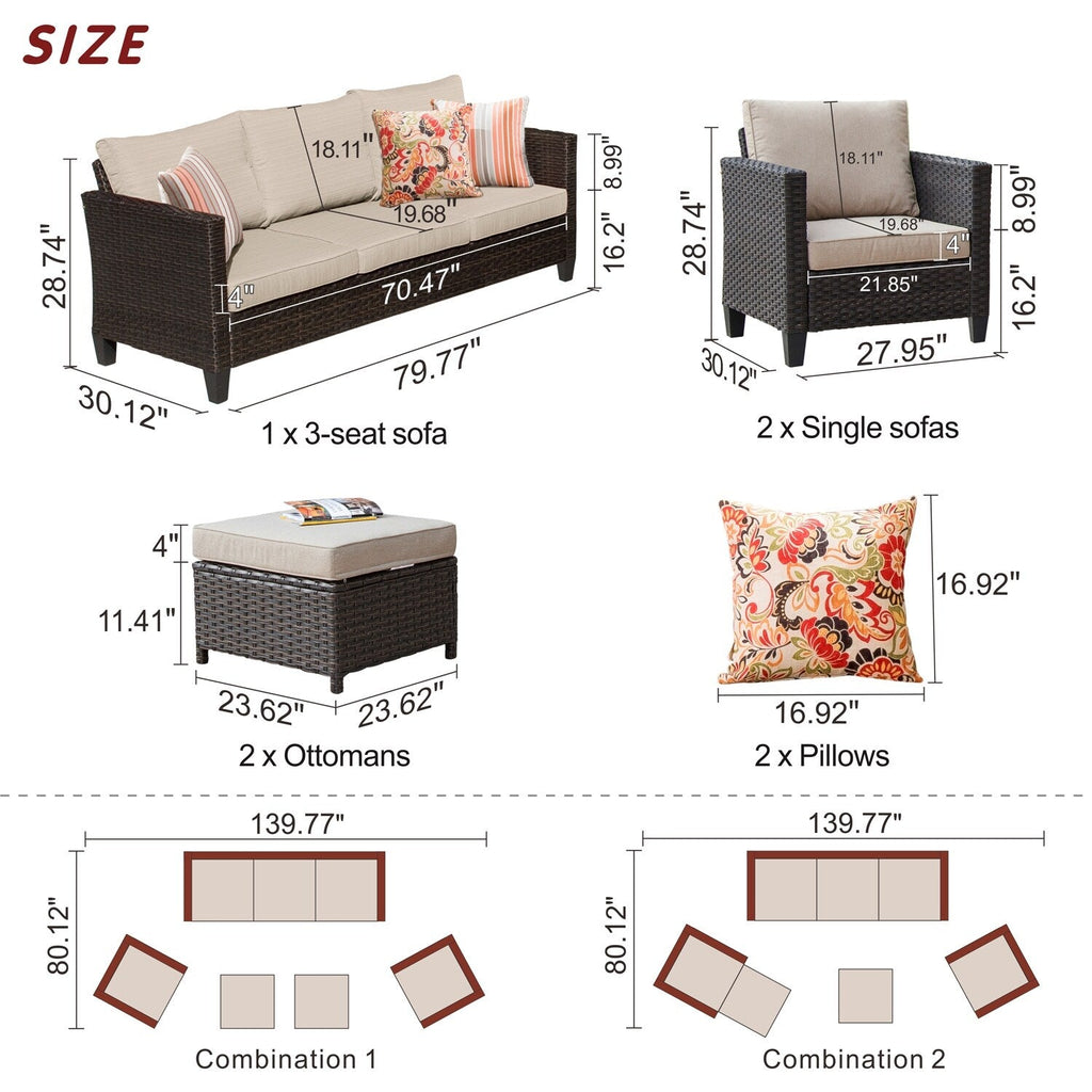 OVIOS 5-piece Patio Furniture Wicker Outdoor High-back Seating Set