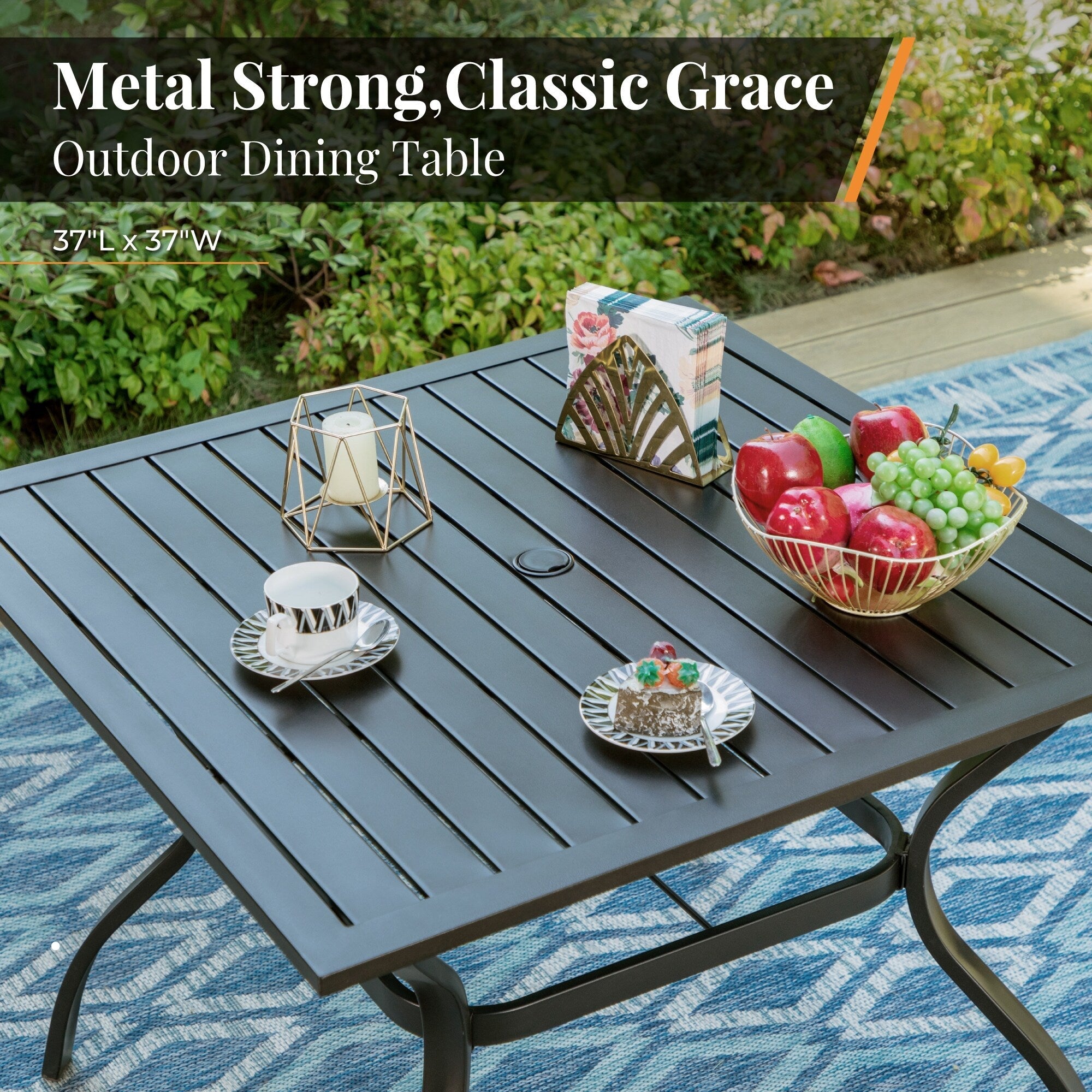 MAISON ARTS 6-Piece Patio Dining Set with 10ft 3 Tier Auto-tilt Umbrella: 4 Metal Outdoor Chairs 1 Metal Square Dining Table