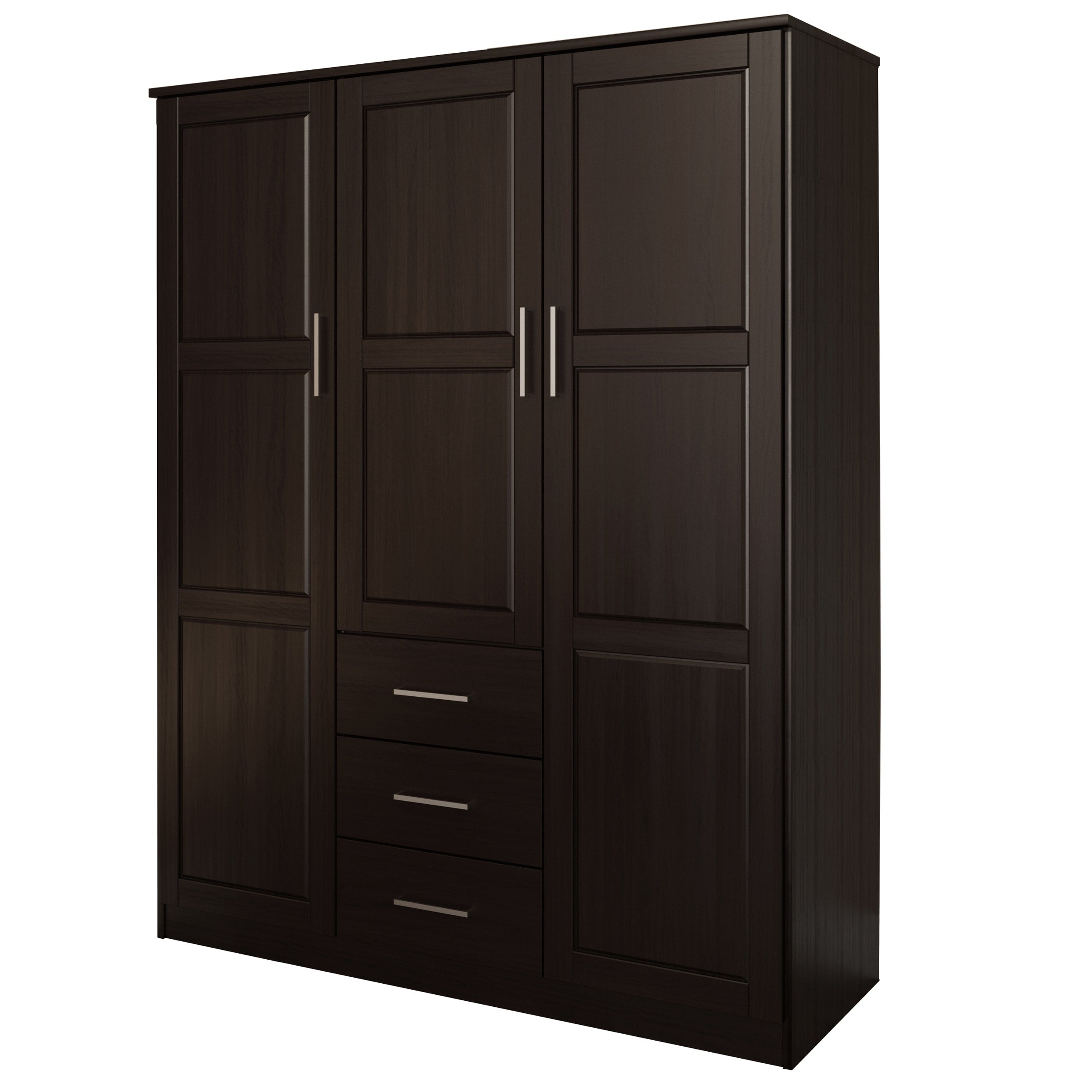 Palace Imports 100% Solid Wood Cosmo 3-Door Wardrobe Armoire with Solid Wood or Mirrored Doors