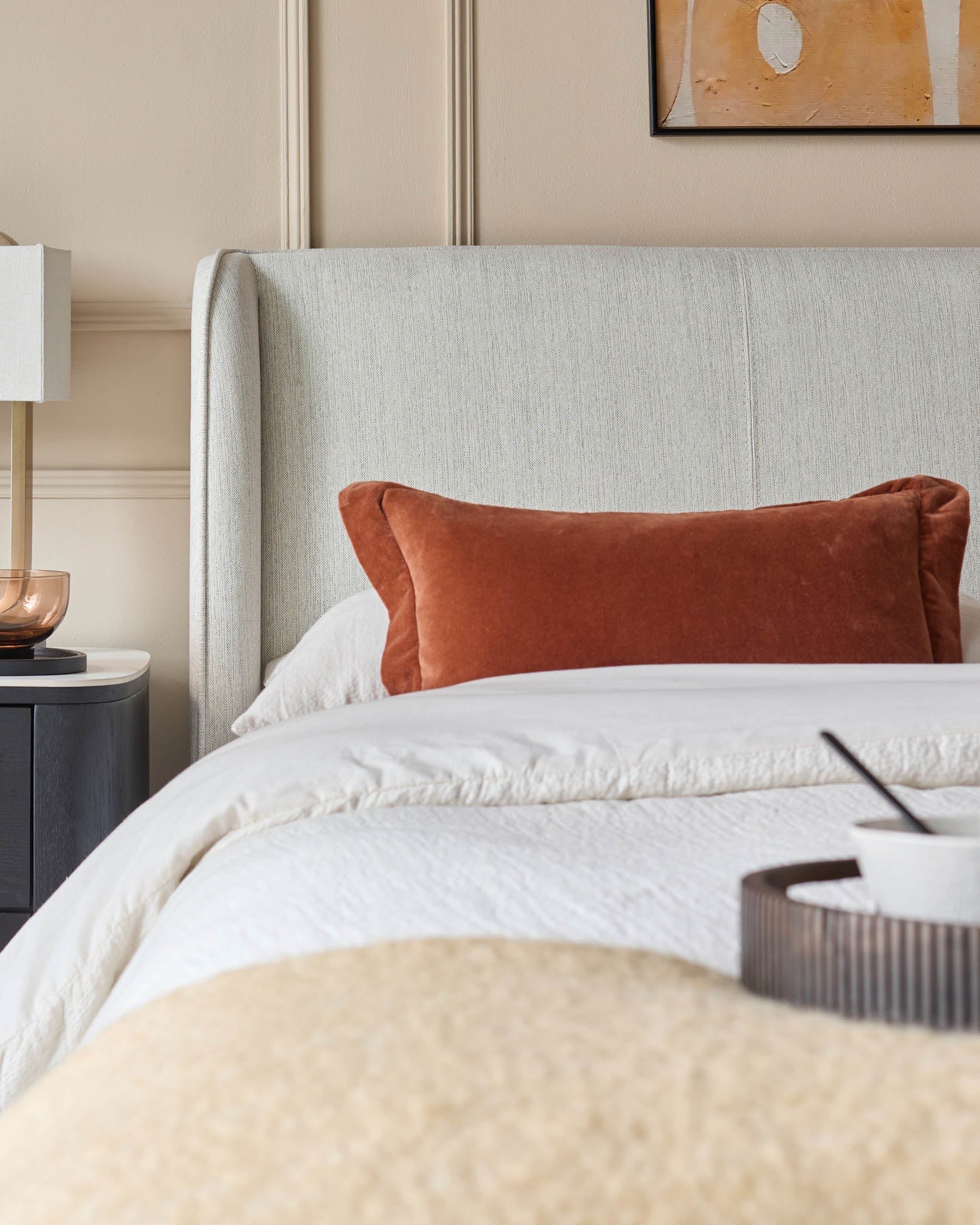 Paolo ivory dual tone fabric king bed