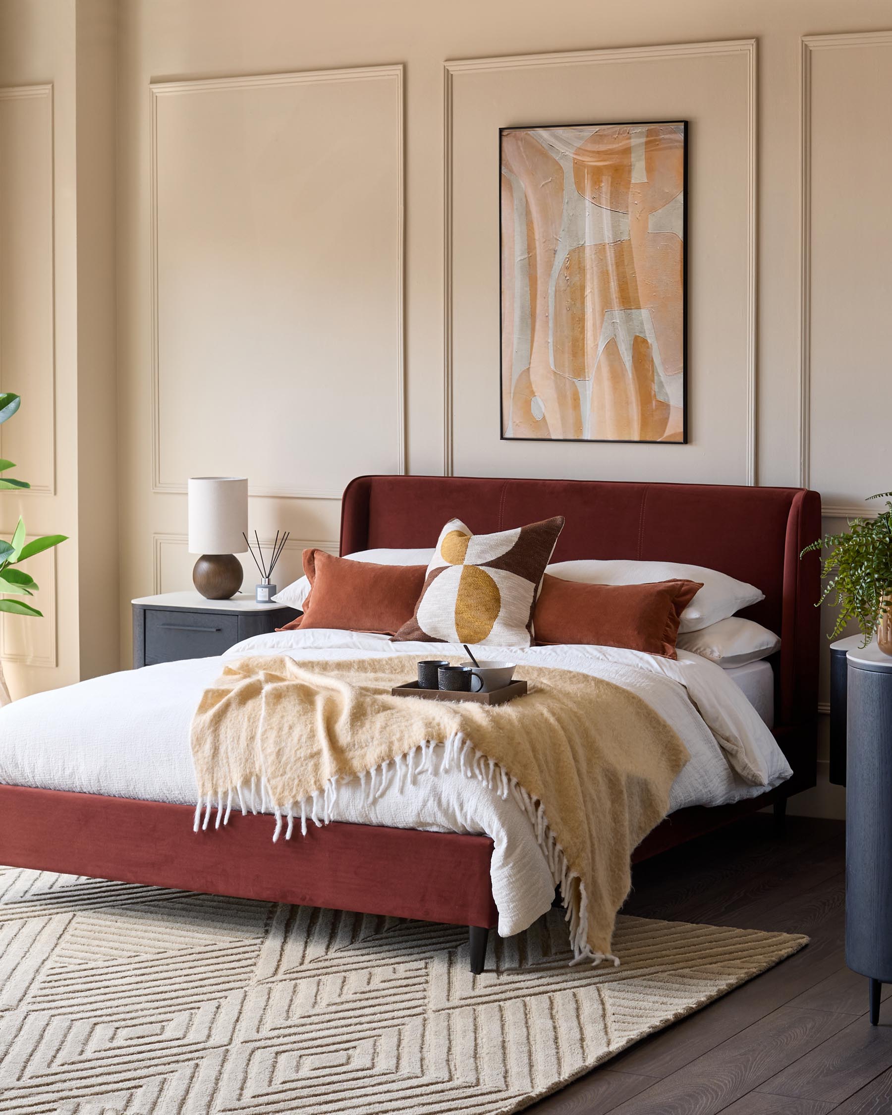 Paolo toffee red velvet double bed