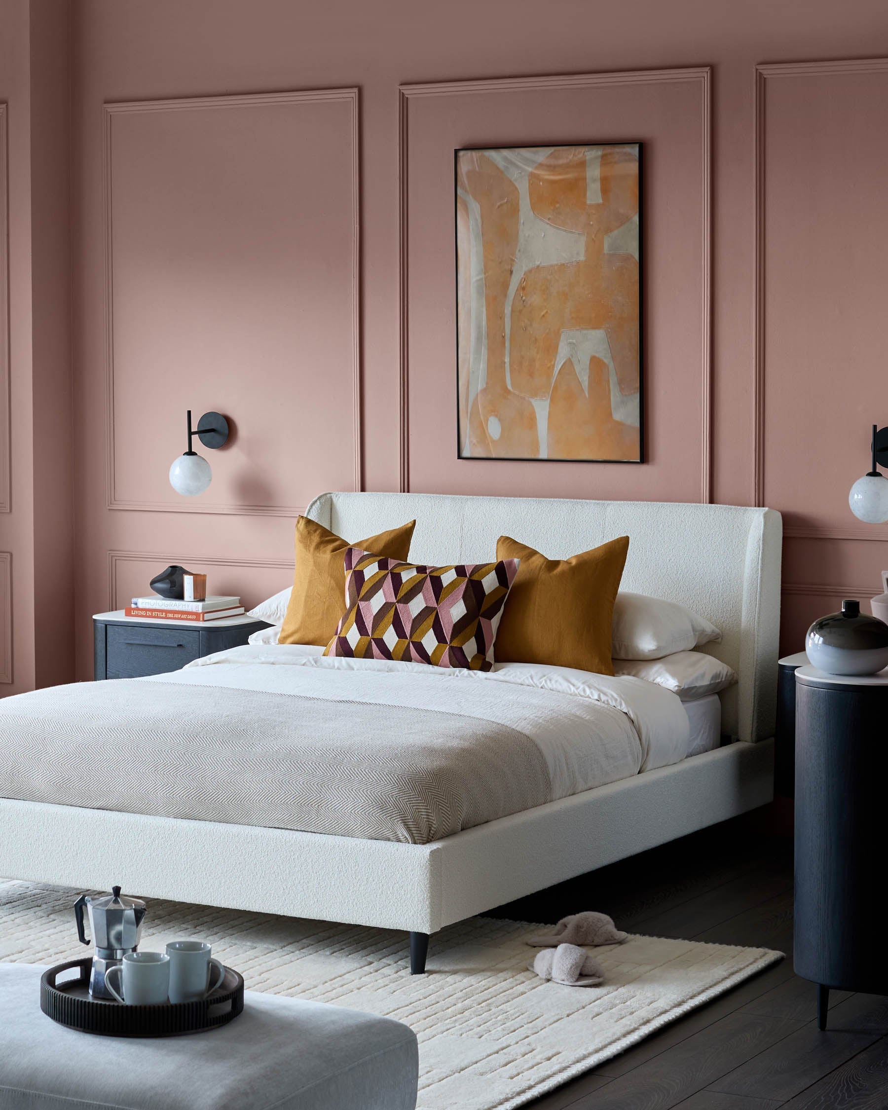 Paolo Ivory Boucle King Size Bed