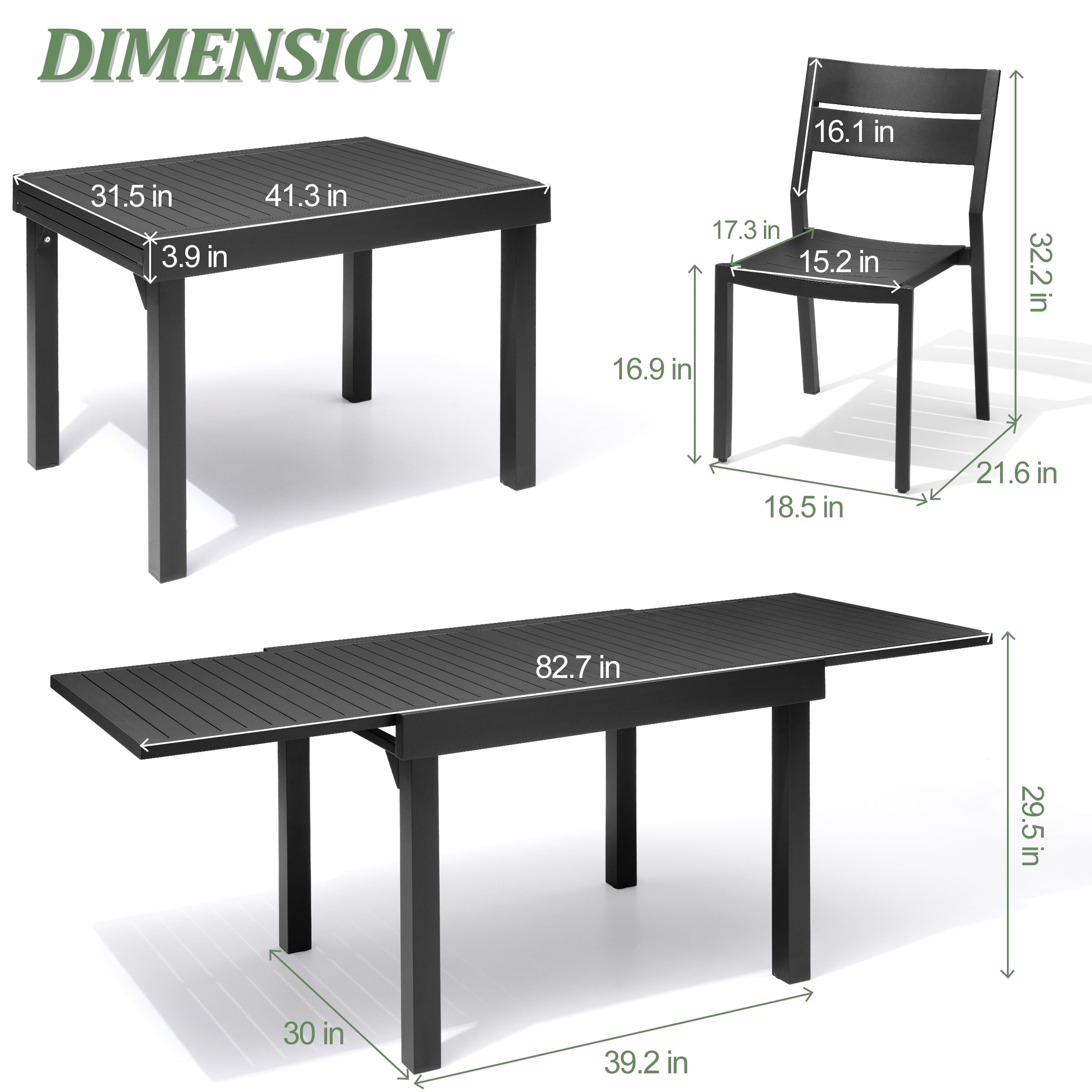 Pellebant 5/7/9-piece Aluminum Outdoor Dining Set Expandable Table and Stackable Chairs