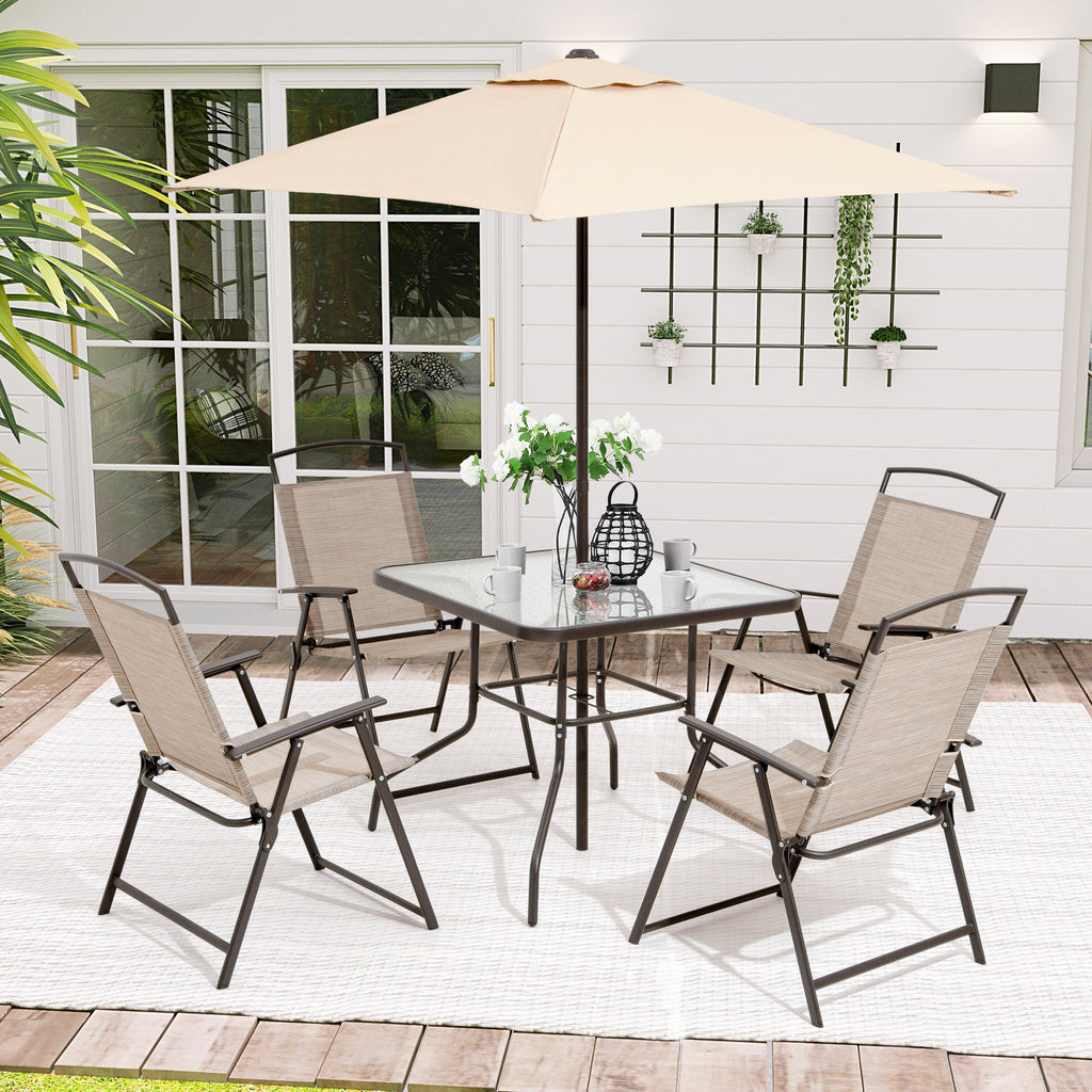 Pellebant 6 Piece Patio Set with Table, Umbrella and 4 Folding Chairs - 22.4Wx26.8Dx34.4H