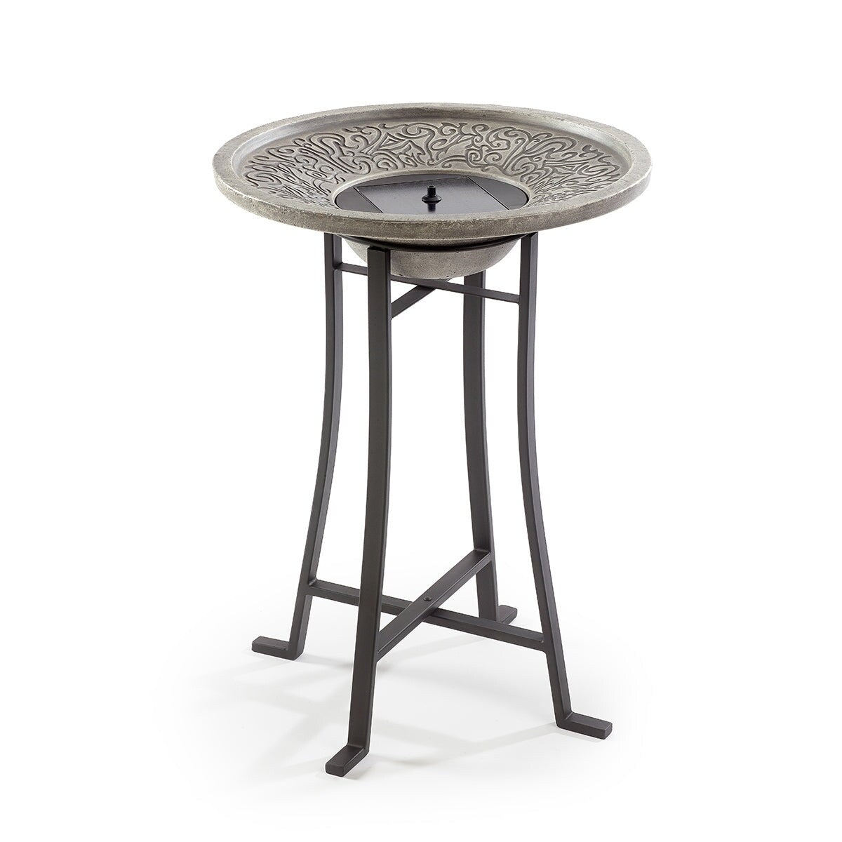 Perello intelliSOLAR Light Cement Birdbath with Remote - Distressed Grey