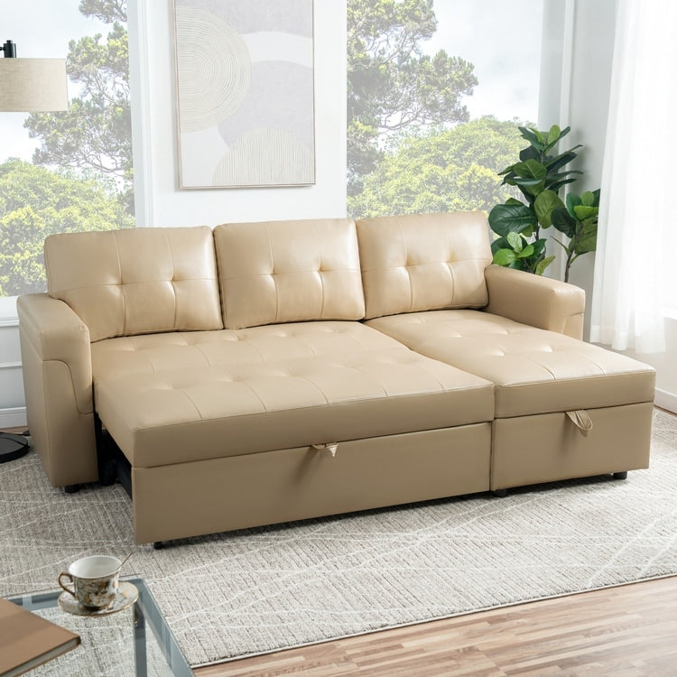 Reversible Sectional Sofa with Pull-Out Sleeper Bed, Hidden Storage Chaise, Durable Legs,
