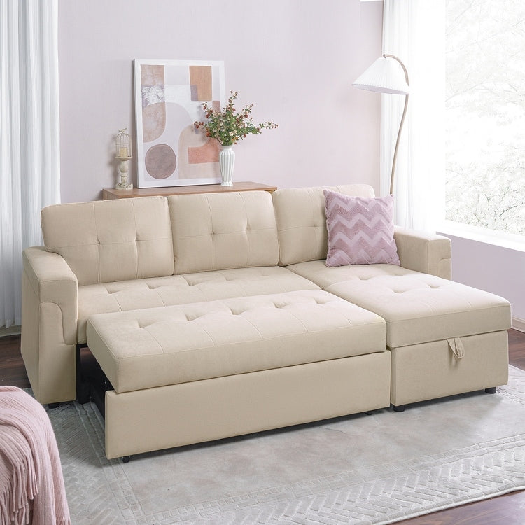 Reversible Sectional Sofa with Pull-Out Sleeper Bed, Hidden Storage Chaise, Durable Legs,
