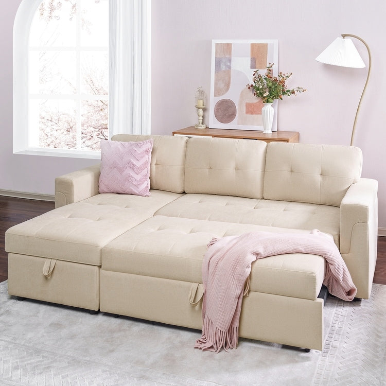 Reversible Sectional Sofa with Pull-Out Sleeper Bed, Hidden Storage Chaise, Durable Legs,