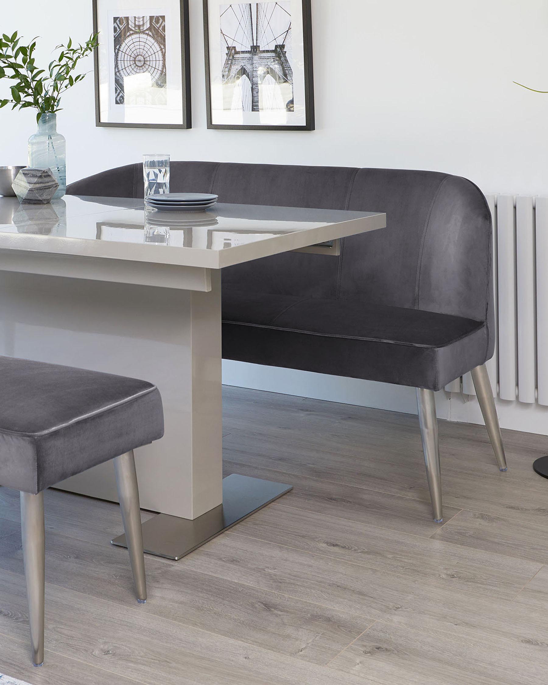 Mellow Dark Grey Velvet 3 Seater Bench Without Backrest